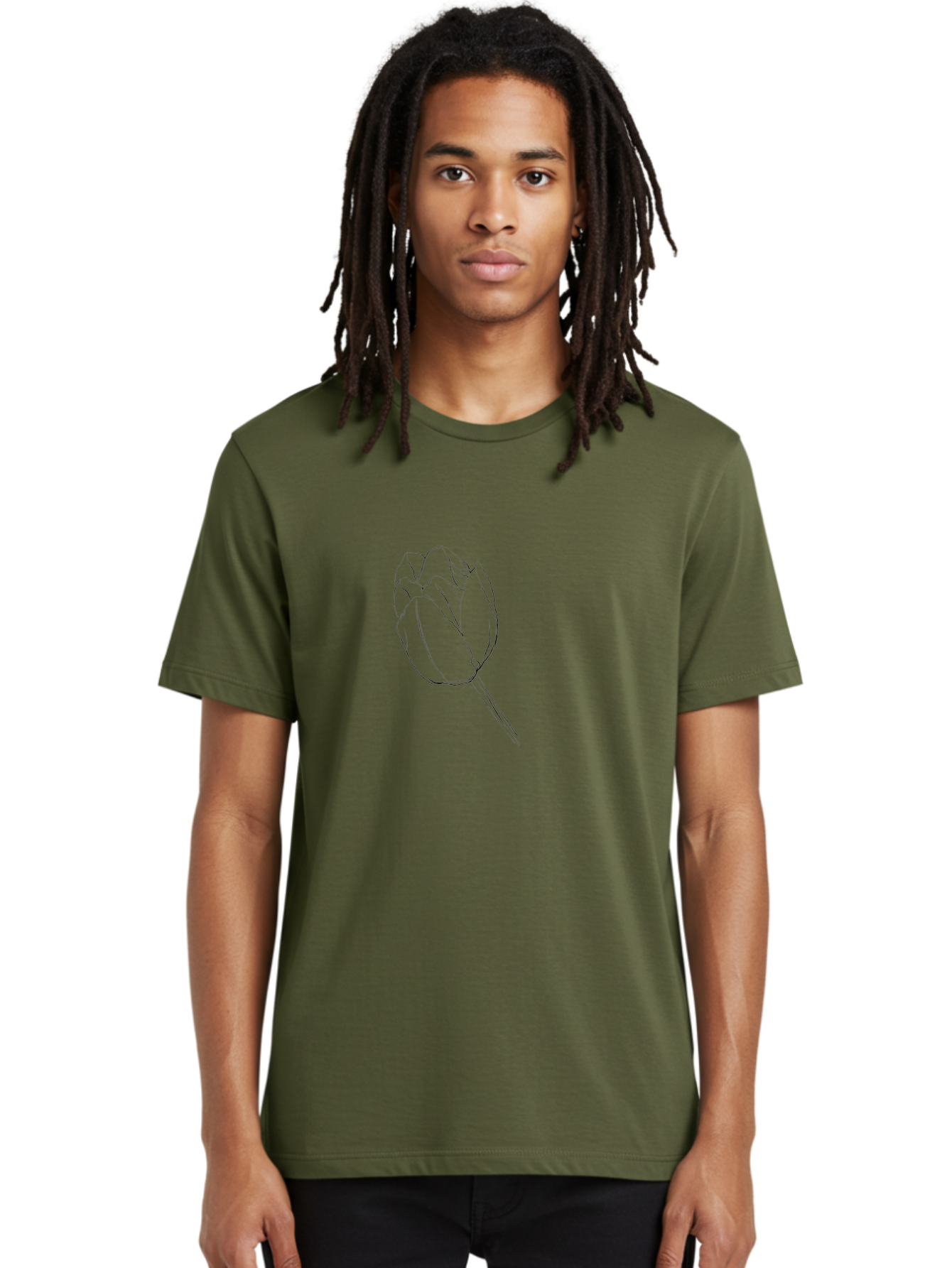 Tulip-Sketch Men'S Graphic Tee, 100% Cotton, Comfortable Casual Summer Wear, Machine Washable, Simple Line Art, Tulip Illustration, Minimalist Design, Floral Sketch, Elegant Outline, Spring Flower Aac356