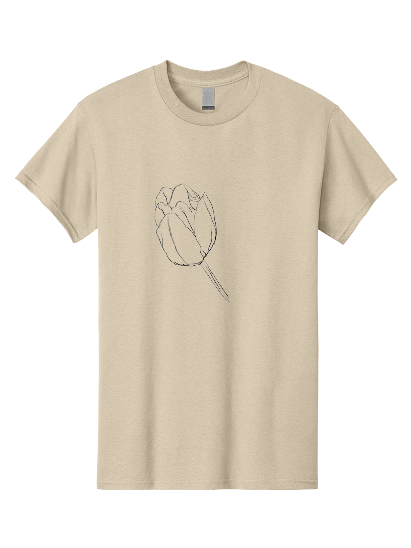 Tulip-Sketch Men'S Graphic Tee, 100% Cotton, Comfortable Casual Summer Wear, Machine Washable, Simple Line Art, Tulip Illustration, Minimalist Design, Floral Sketch, Elegant Outline, Spring Flower Aac356