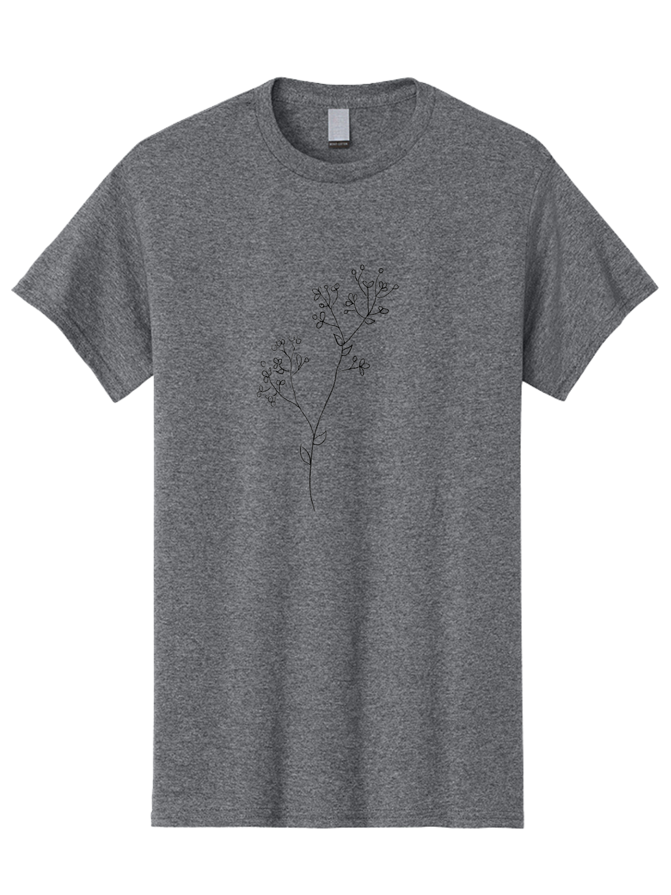Twin-Flowering-Stem Men'S Graphic Tee, 100% Cotton, Comfortable Casual Summer Wear, Machine Washable, Simple Line Art, Minimalist Design, Floral Illustration, Delicate Flowers, Botanical Art, Elegant Stems, Leaves And Blooms, Aac357