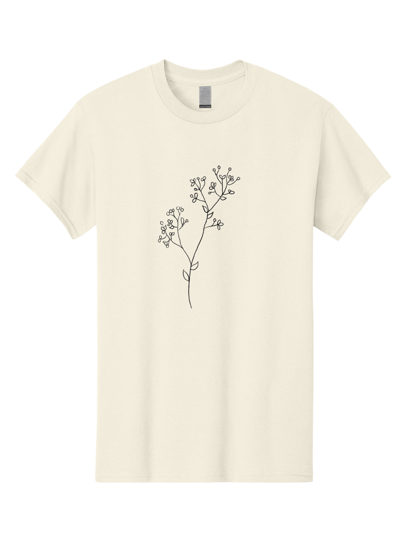 Twin-Flowering-Stem Men'S Graphic Tee, 100% Cotton, Comfortable Casual Summer Wear, Machine Washable, Simple Line Art, Minimalist Design, Floral Illustration, Delicate Flowers, Botanical Art, Elegant Stems, Leaves And Blooms, Aac357