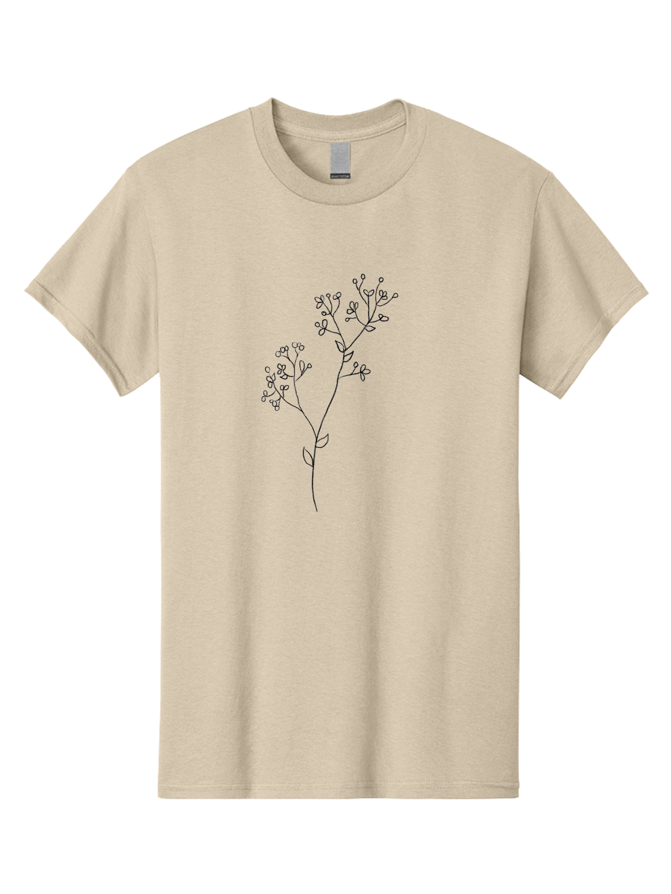 Twin-Flowering-Stem Men'S Graphic Tee, 100% Cotton, Comfortable Casual Summer Wear, Machine Washable, Simple Line Art, Minimalist Design, Floral Illustration, Delicate Flowers, Botanical Art, Elegant Stems, Leaves And Blooms, Aac357