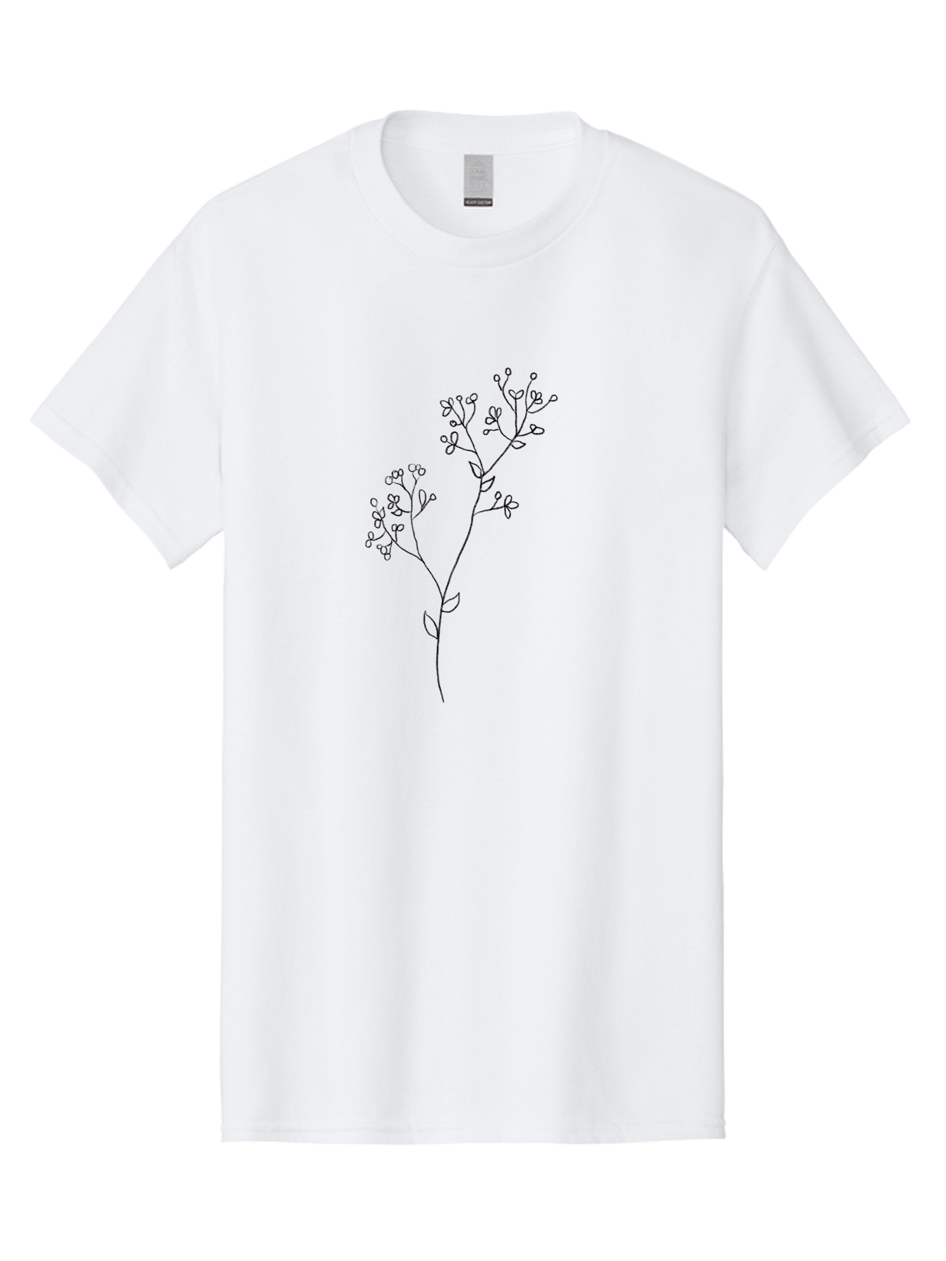 Twin-Flowering-Stem Men'S Graphic Tee, 100% Cotton, Comfortable Casual Summer Wear, Machine Washable, Simple Line Art, Minimalist Design, Floral Illustration, Delicate Flowers, Botanical Art, Elegant Stems, Leaves And Blooms, Aac357