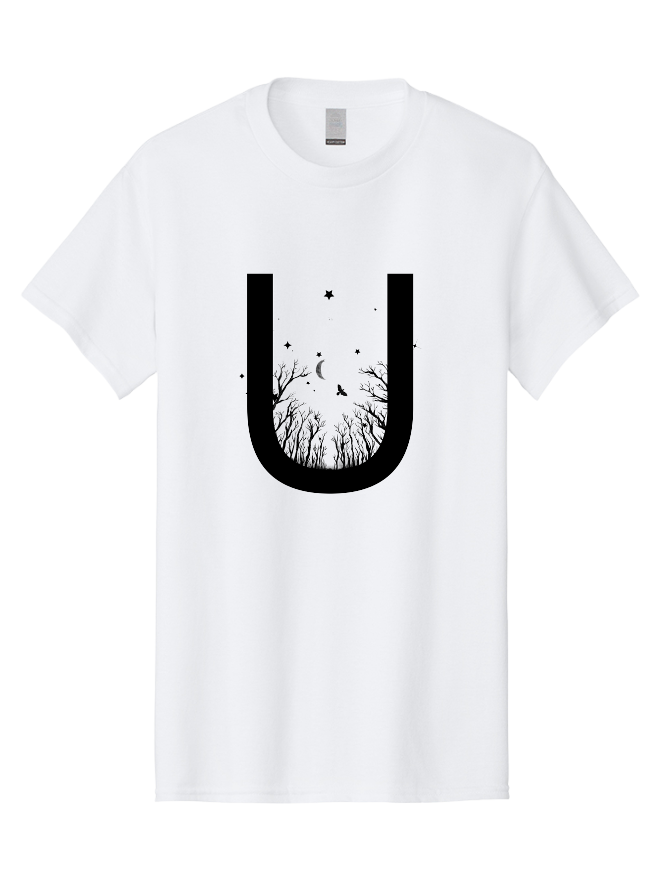 U Men'S Graphic Tee, 100% Cotton, Comfortable Casual Summer Wear, Machine Washable, Mystical Forest, Silhouette Of Trees, Crescent Moon, Starry Night Sky, Bats Flying, Magical Atmosphere, Whimsical Design, Nocturnal Scene Aac358