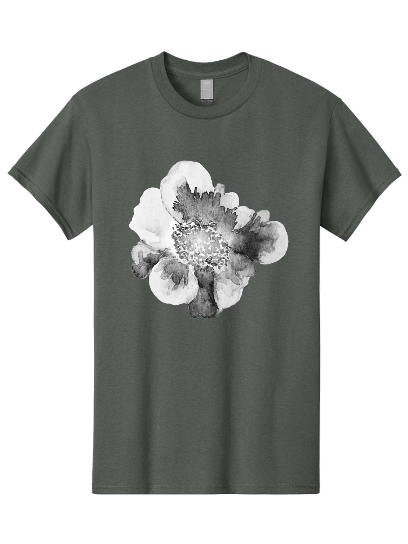 Watercolor-Flower Men'S Graphic Tee, 100% Cotton, Comfortable Casual Summer Wear, Machine Washable, Watercolor Flower, Black And White Petals, Delicate Artwork, Floral Design, Artistic Expression, Elegant Simplicity, Minimalist Style, Aac361