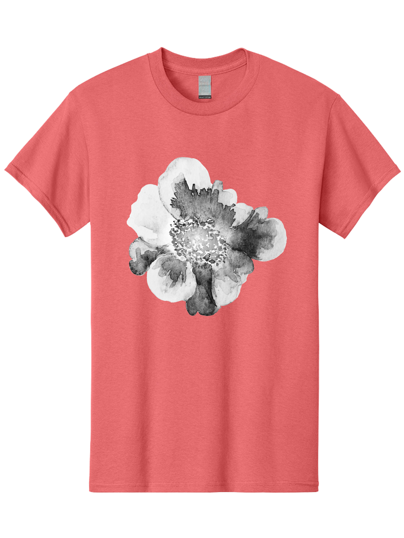 Watercolor-Flower Men'S Graphic Tee, 100% Cotton, Comfortable Casual Summer Wear, Machine Washable, Watercolor Flower, Black And White Petals, Delicate Artwork, Floral Design, Artistic Expression, Elegant Simplicity, Minimalist Style, Aac361