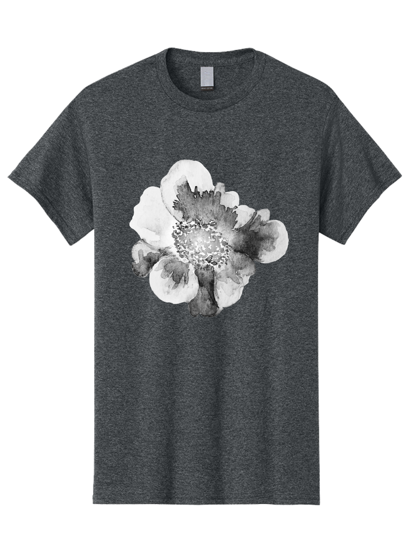 Watercolor-Flower Men'S Graphic Tee, 100% Cotton, Comfortable Casual Summer Wear, Machine Washable, Watercolor Flower, Black And White Petals, Delicate Artwork, Floral Design, Artistic Expression, Elegant Simplicity, Minimalist Style, Aac361