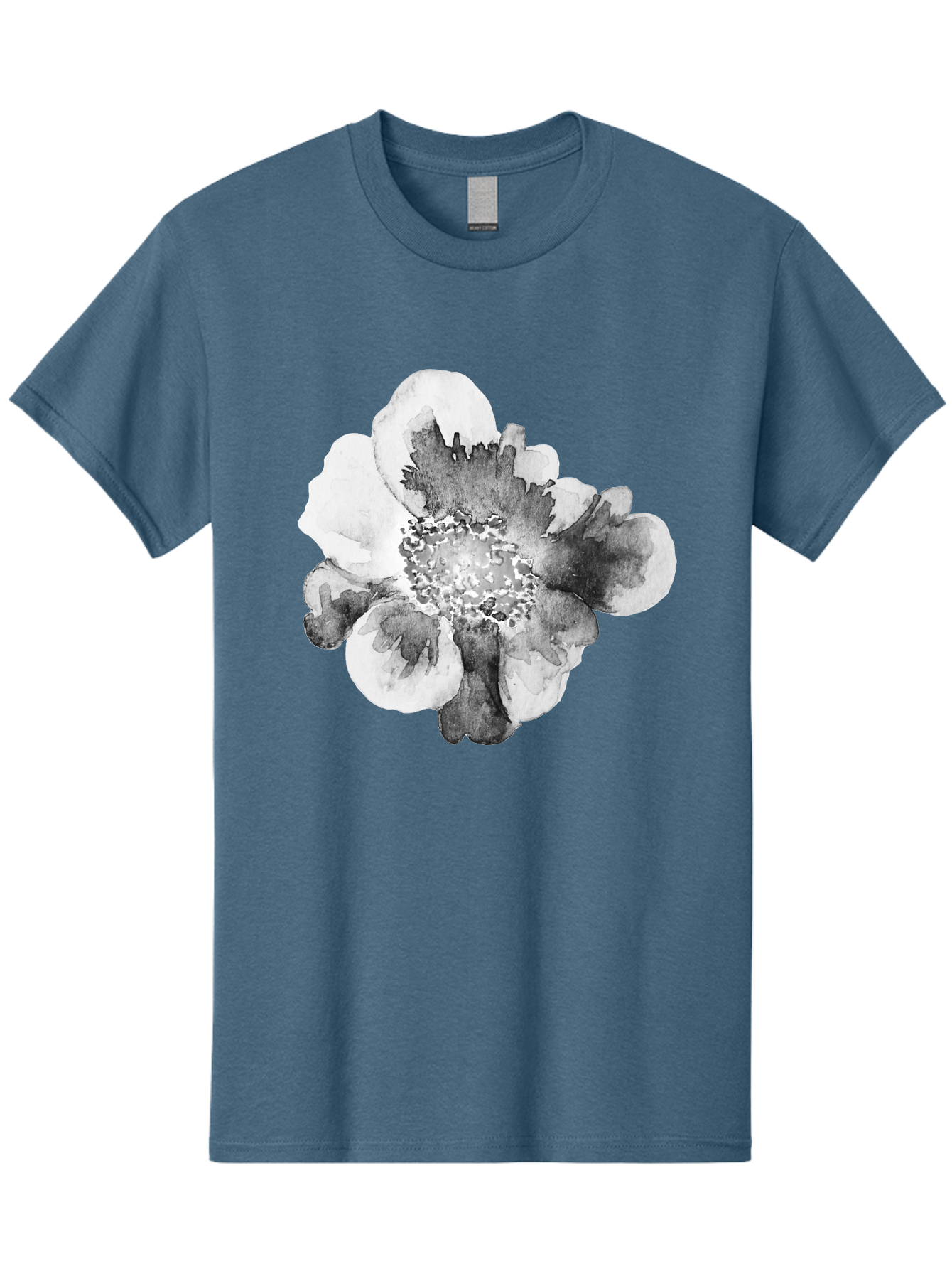 Watercolor-Flower Men'S Graphic Tee, 100% Cotton, Comfortable Casual Summer Wear, Machine Washable, Watercolor Flower, Black And White Petals, Delicate Artwork, Floral Design, Artistic Expression, Elegant Simplicity, Minimalist Style, Aac361