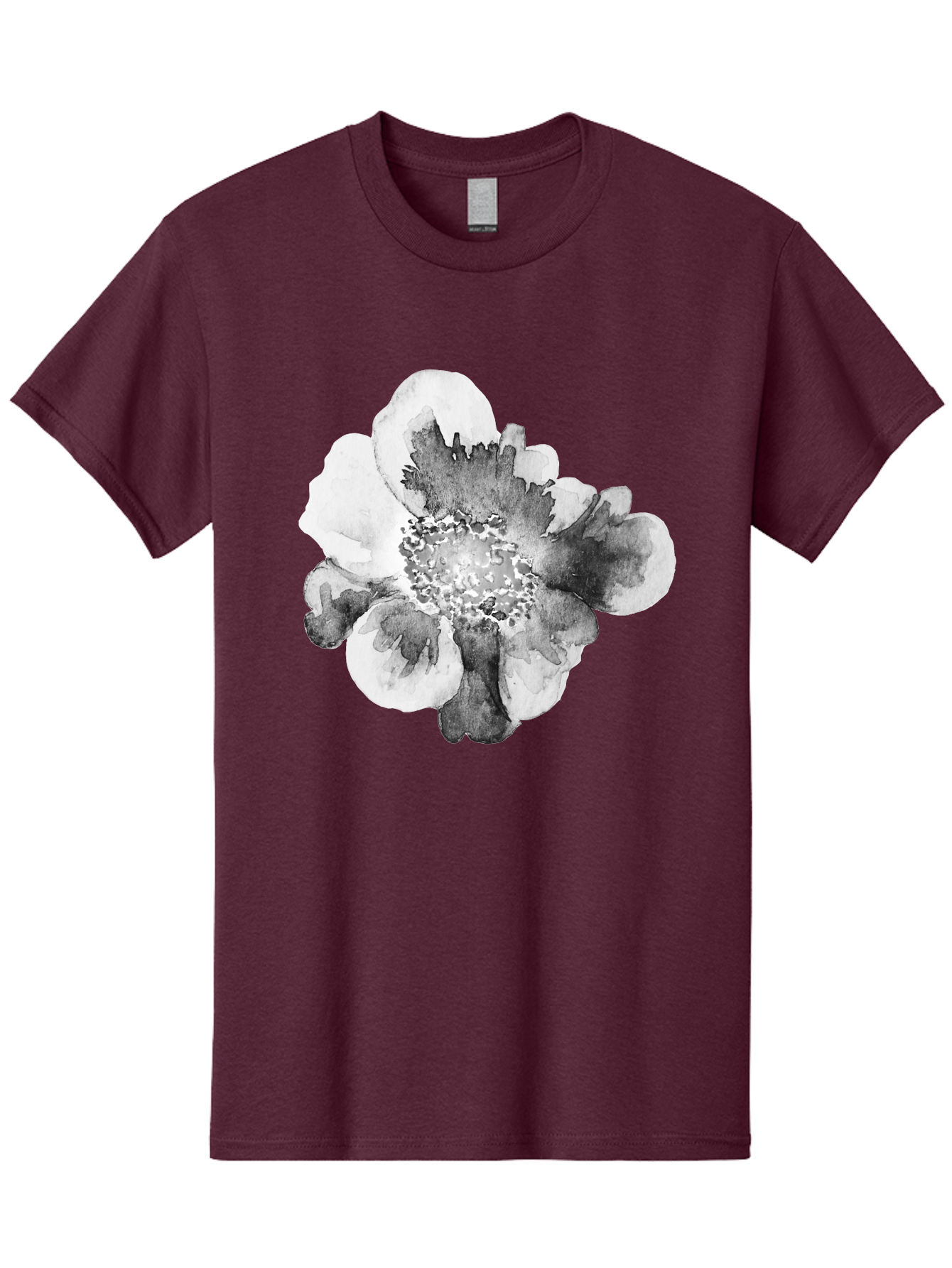 Watercolor-Flower Men'S Graphic Tee, 100% Cotton, Comfortable Casual Summer Wear, Machine Washable, Watercolor Flower, Black And White Petals, Delicate Artwork, Floral Design, Artistic Expression, Elegant Simplicity, Minimalist Style, Aac361