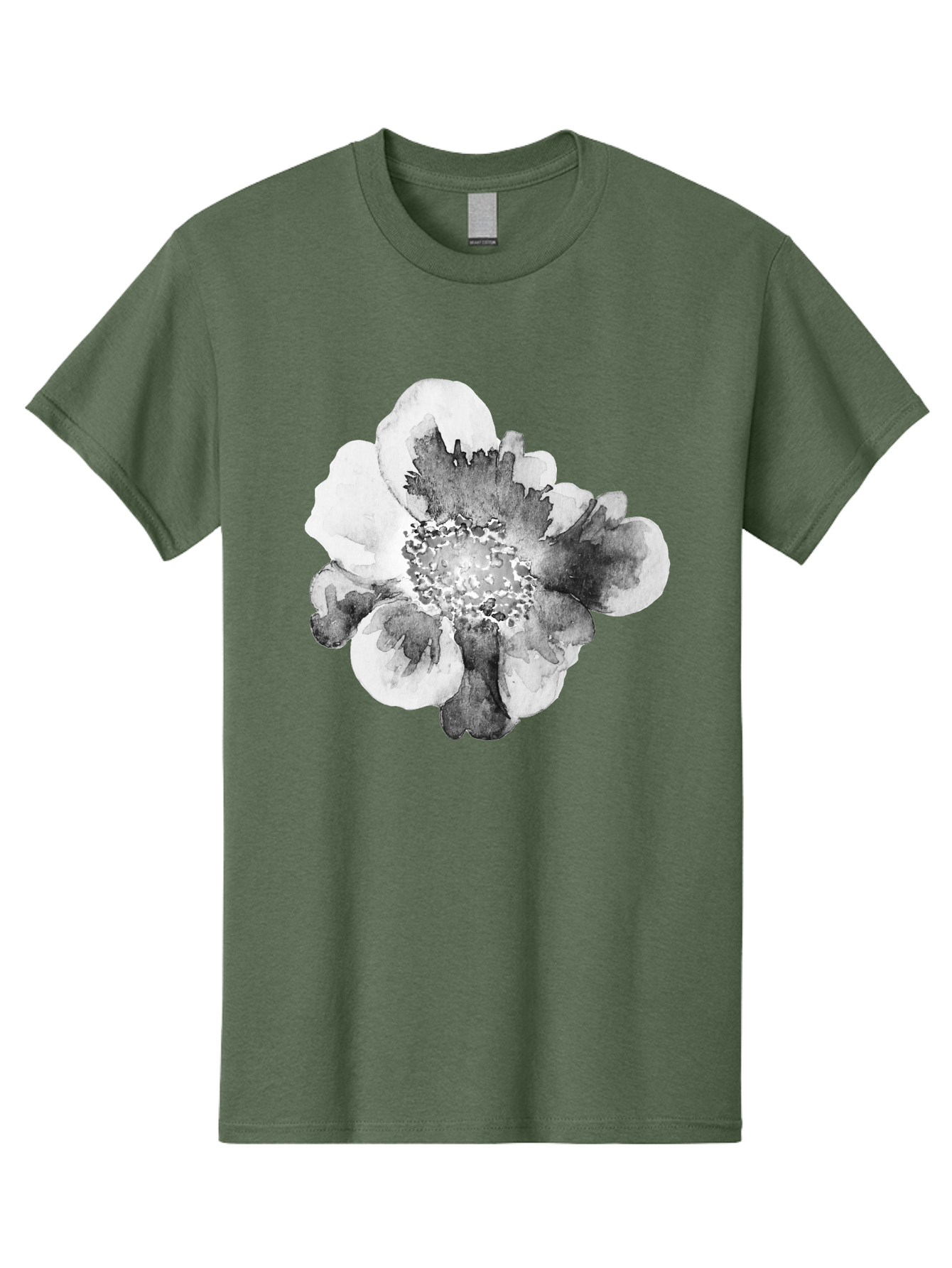 Watercolor-Flower Men'S Graphic Tee, 100% Cotton, Comfortable Casual Summer Wear, Machine Washable, Watercolor Flower, Black And White Petals, Delicate Artwork, Floral Design, Artistic Expression, Elegant Simplicity, Minimalist Style, Aac361