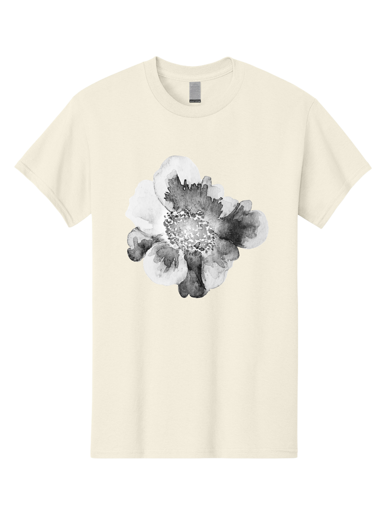 Watercolor-Flower Men'S Graphic Tee, 100% Cotton, Comfortable Casual Summer Wear, Machine Washable, Watercolor Flower, Black And White Petals, Delicate Artwork, Floral Design, Artistic Expression, Elegant Simplicity, Minimalist Style, Aac361