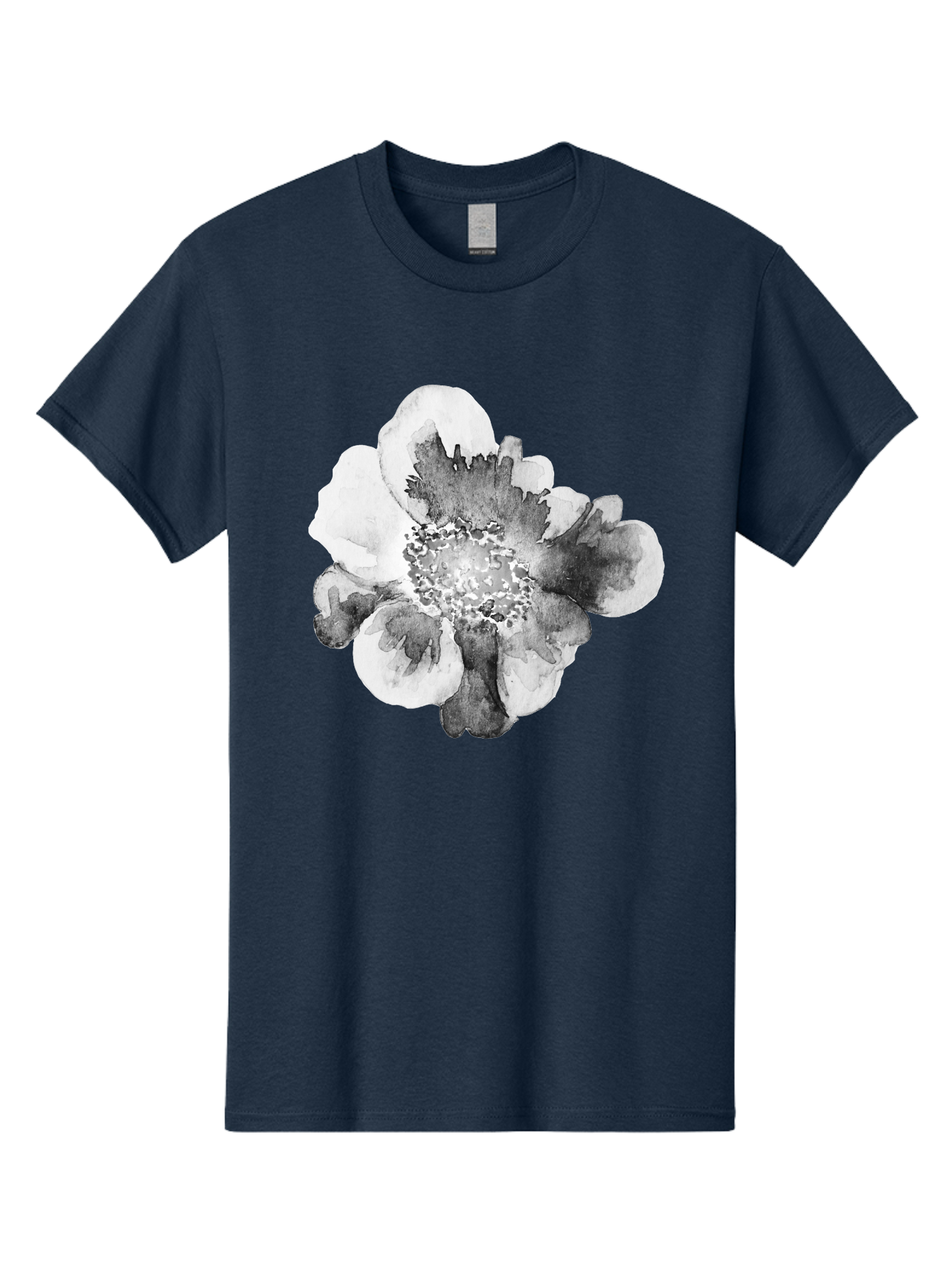 Watercolor-Flower Men'S Graphic Tee, 100% Cotton, Comfortable Casual Summer Wear, Machine Washable, Watercolor Flower, Black And White Petals, Delicate Artwork, Floral Design, Artistic Expression, Elegant Simplicity, Minimalist Style, Aac361