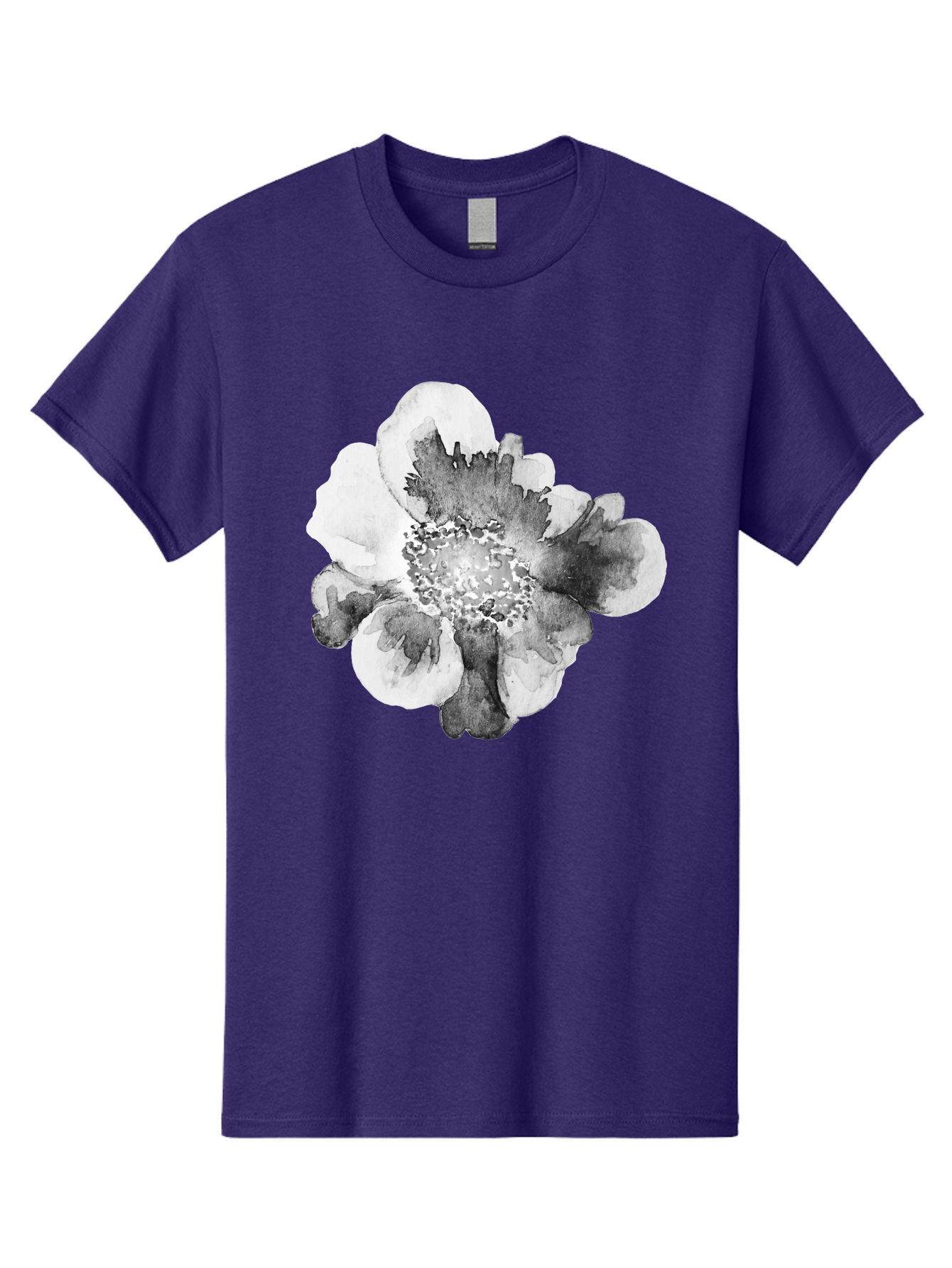 Watercolor-Flower Men'S Graphic Tee, 100% Cotton, Comfortable Casual Summer Wear, Machine Washable, Watercolor Flower, Black And White Petals, Delicate Artwork, Floral Design, Artistic Expression, Elegant Simplicity, Minimalist Style, Aac361
