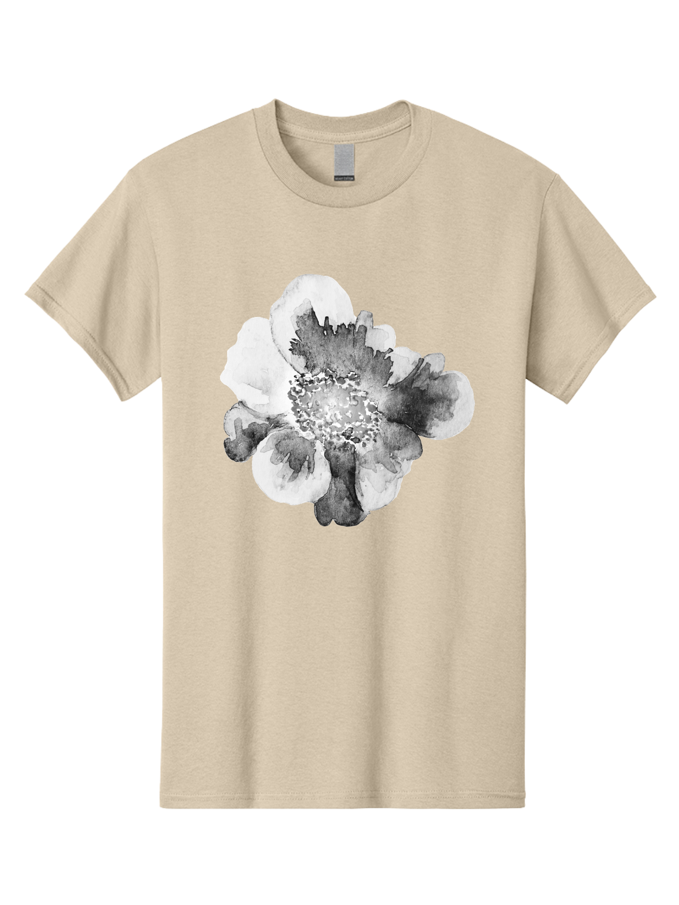 Watercolor-Flower Men'S Graphic Tee, 100% Cotton, Comfortable Casual Summer Wear, Machine Washable, Watercolor Flower, Black And White Petals, Delicate Artwork, Floral Design, Artistic Expression, Elegant Simplicity, Minimalist Style, Aac361