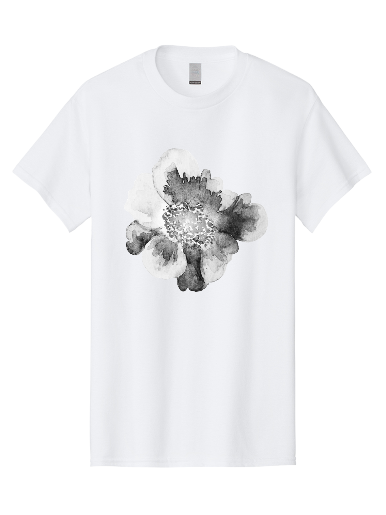 Watercolor-Flower Men'S Graphic Tee, 100% Cotton, Comfortable Casual Summer Wear, Machine Washable, Watercolor Flower, Black And White Petals, Delicate Artwork, Floral Design, Artistic Expression, Elegant Simplicity, Minimalist Style, Aac361