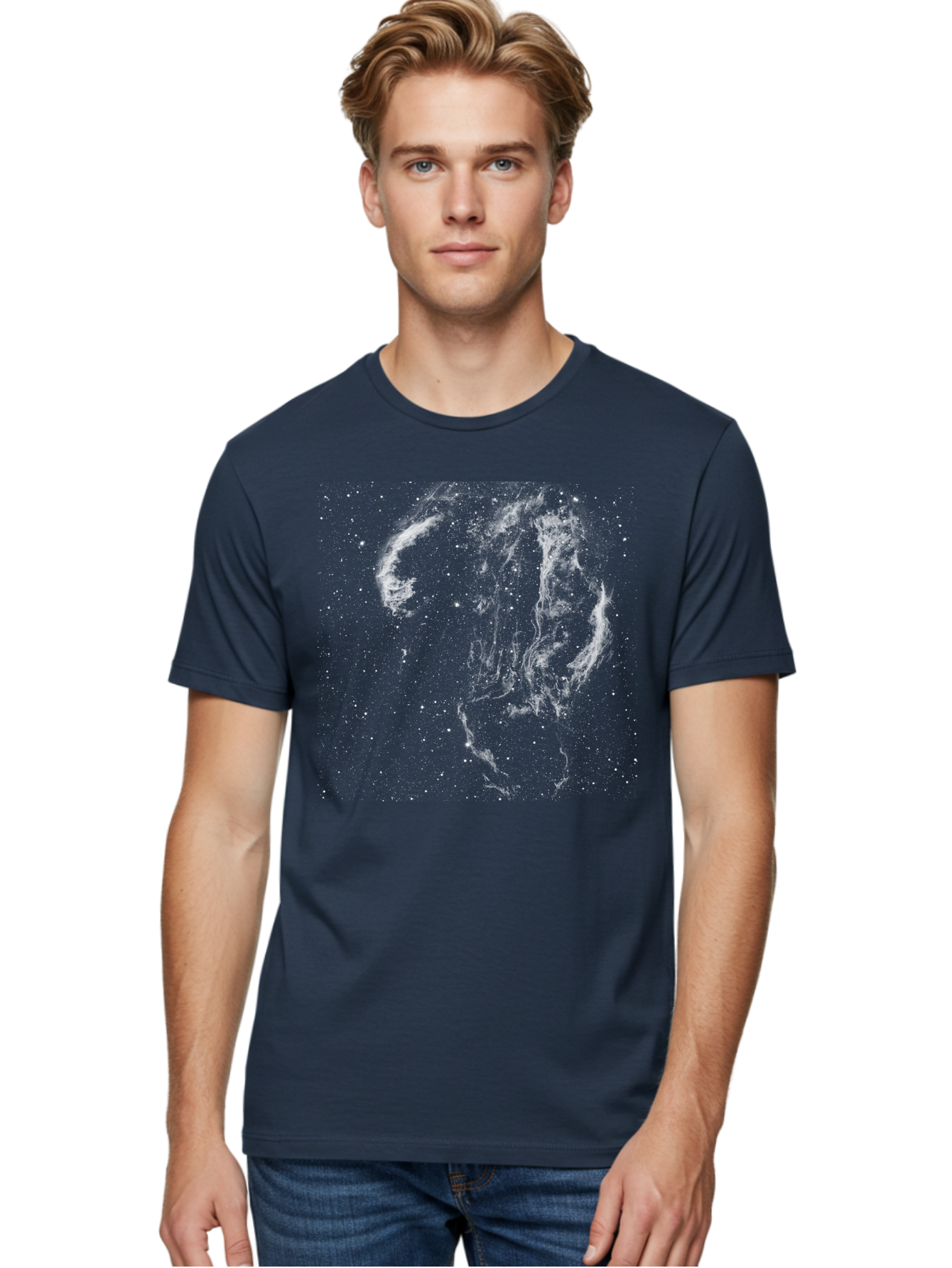 White-Smoke-On-Green Men'S Graphic Tee, 100% Cotton, Comfortable Casual Summer Wear, Machine Washable, Smoke Or Dust Cloud, Abstract Design, White Particles, Dynamic Movement, Textured Effect, Artistic Visualization, Creative Element Aac363