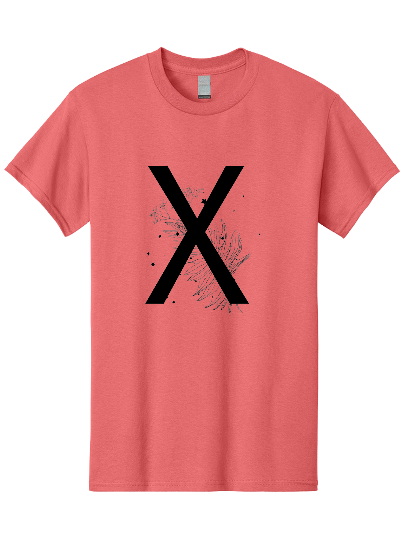 X Men'S Graphic Tee, 100% Cotton, Comfortable Casual Summer Wear, Machine Washable, Bold X Symbol, Floral Design, Black Ink Splatter, Creative Typography, Modern Art, Decorative Lettering, Abstract Illustration Aac365