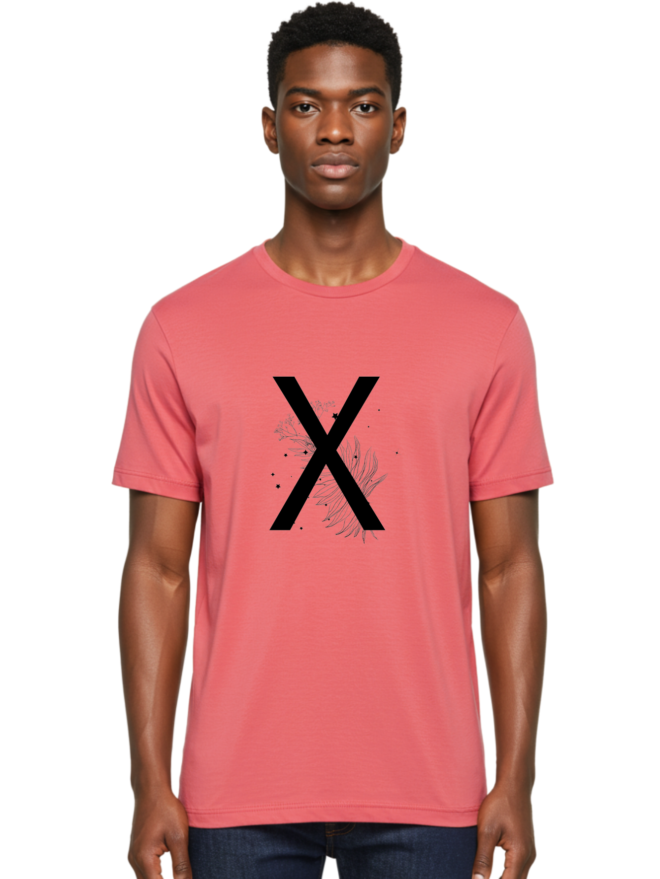 X Men'S Graphic Tee, 100% Cotton, Comfortable Casual Summer Wear, Machine Washable, Bold X Symbol, Floral Design, Black Ink Splatter, Creative Typography, Modern Art, Decorative Lettering, Abstract Illustration Aac365