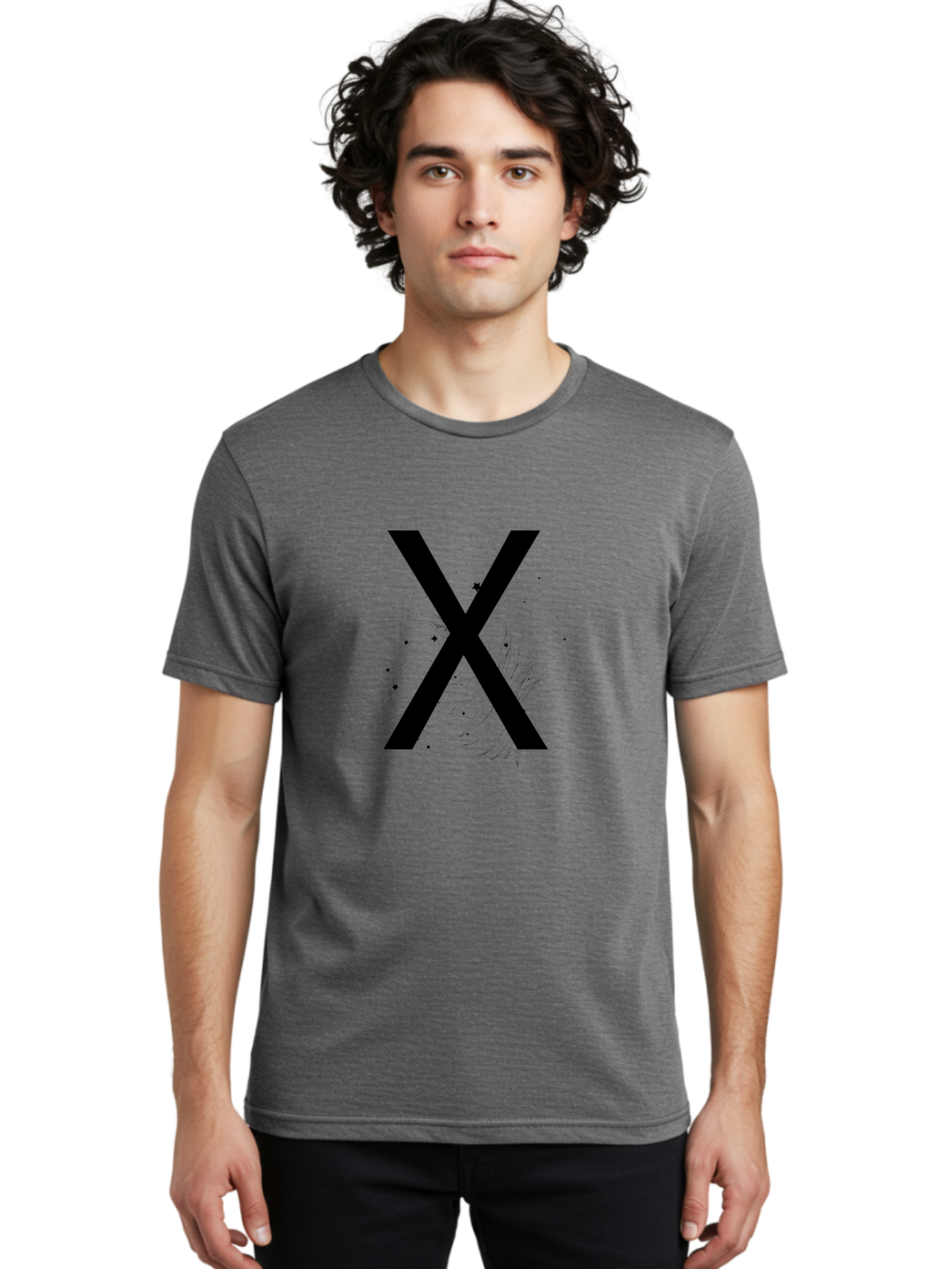 X Men'S Graphic Tee, 100% Cotton, Comfortable Casual Summer Wear, Machine Washable, Bold X Symbol, Floral Design, Black Ink Splatter, Creative Typography, Modern Art, Decorative Lettering, Abstract Illustration Aac365