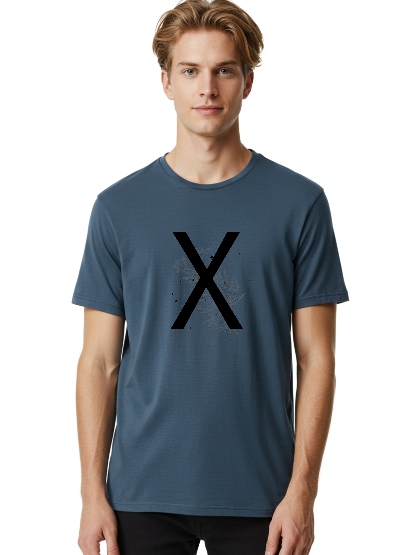 X Men'S Graphic Tee, 100% Cotton, Comfortable Casual Summer Wear, Machine Washable, Bold X Symbol, Floral Design, Black Ink Splatter, Creative Typography, Modern Art, Decorative Lettering, Abstract Illustration Aac365