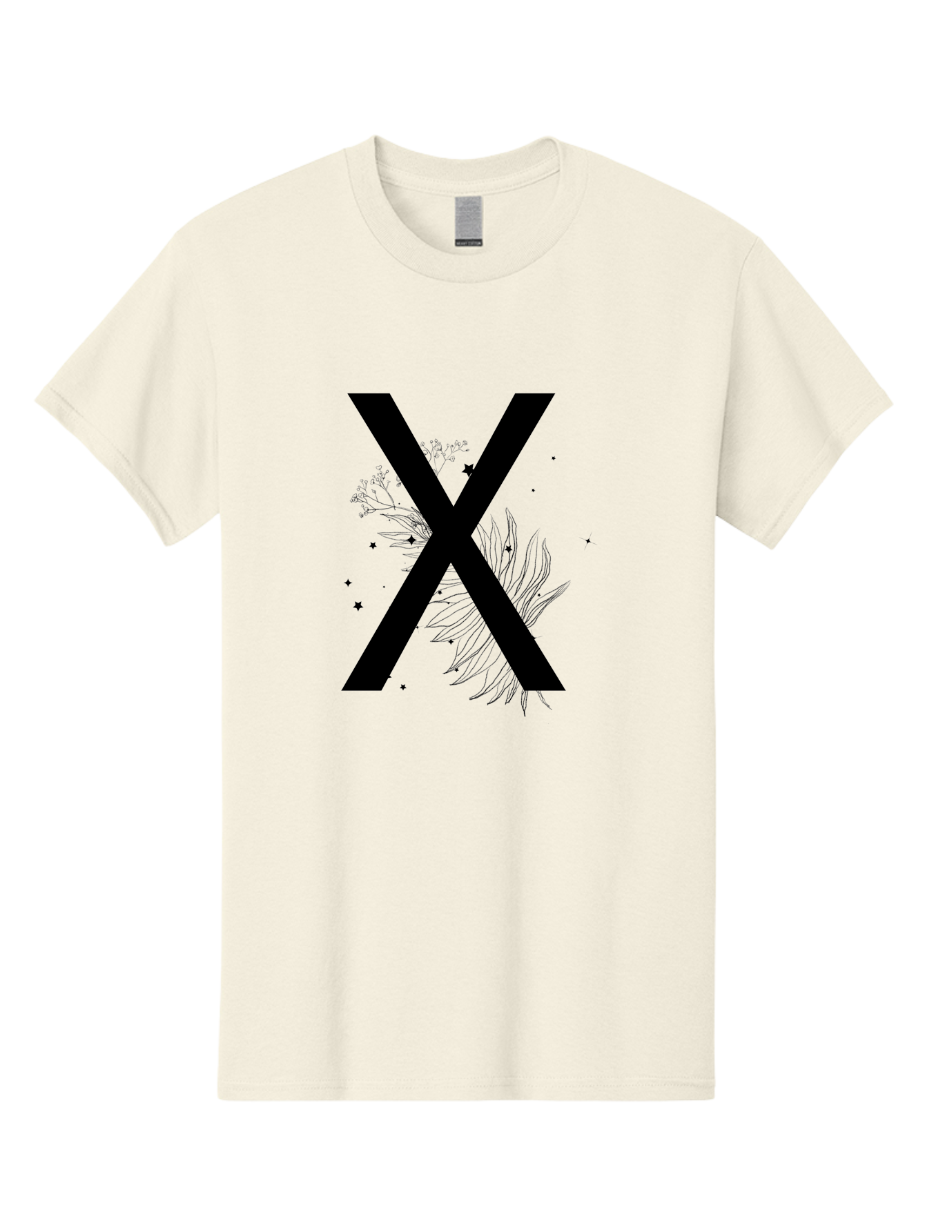 X Men'S Graphic Tee, 100% Cotton, Comfortable Casual Summer Wear, Machine Washable, Bold X Symbol, Floral Design, Black Ink Splatter, Creative Typography, Modern Art, Decorative Lettering, Abstract Illustration Aac365