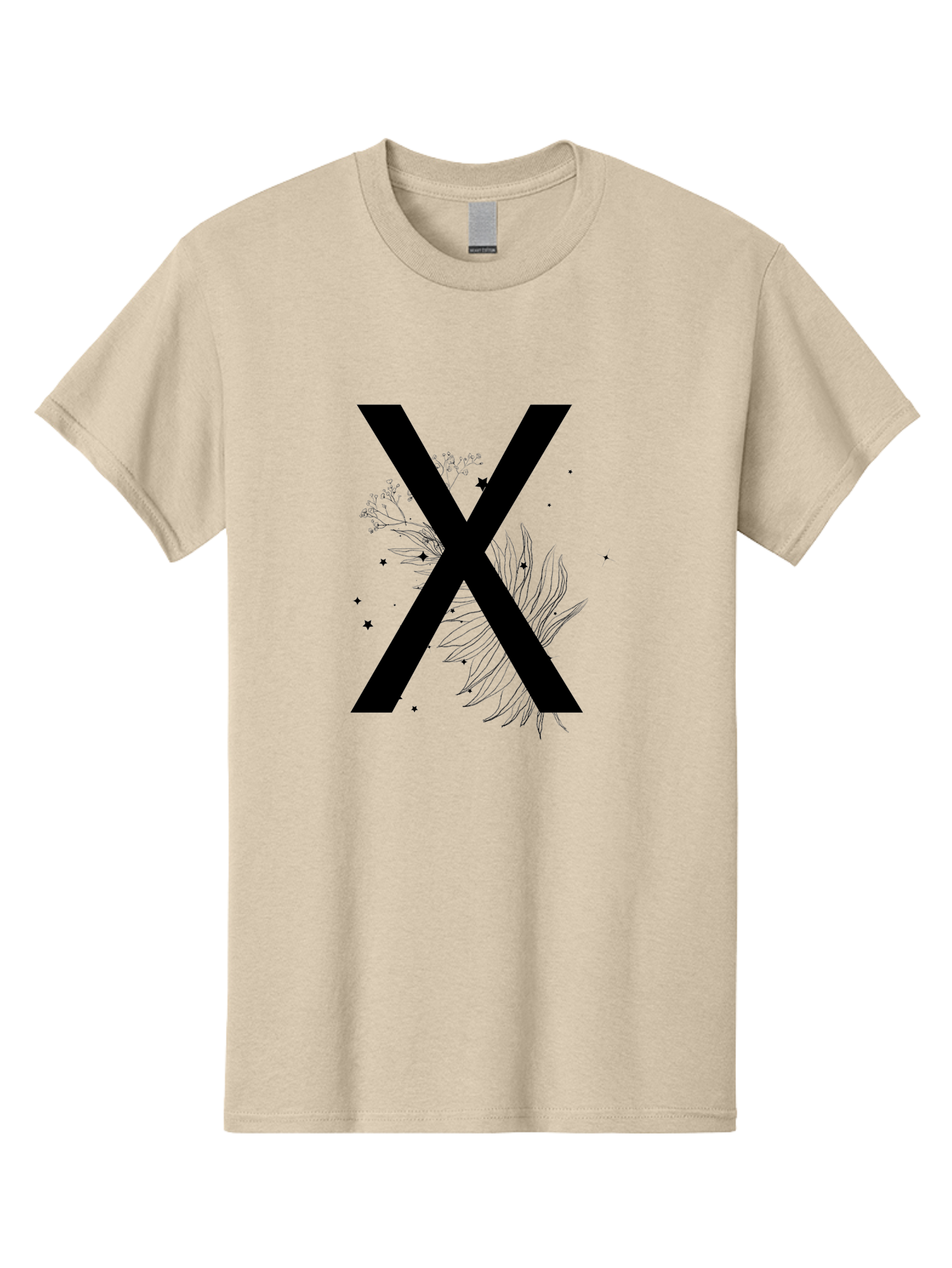 X Men'S Graphic Tee, 100% Cotton, Comfortable Casual Summer Wear, Machine Washable, Bold X Symbol, Floral Design, Black Ink Splatter, Creative Typography, Modern Art, Decorative Lettering, Abstract Illustration Aac365