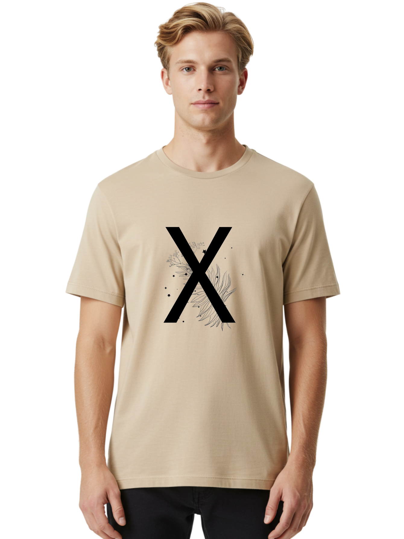 X Men'S Graphic Tee, 100% Cotton, Comfortable Casual Summer Wear, Machine Washable, Bold X Symbol, Floral Design, Black Ink Splatter, Creative Typography, Modern Art, Decorative Lettering, Abstract Illustration Aac365