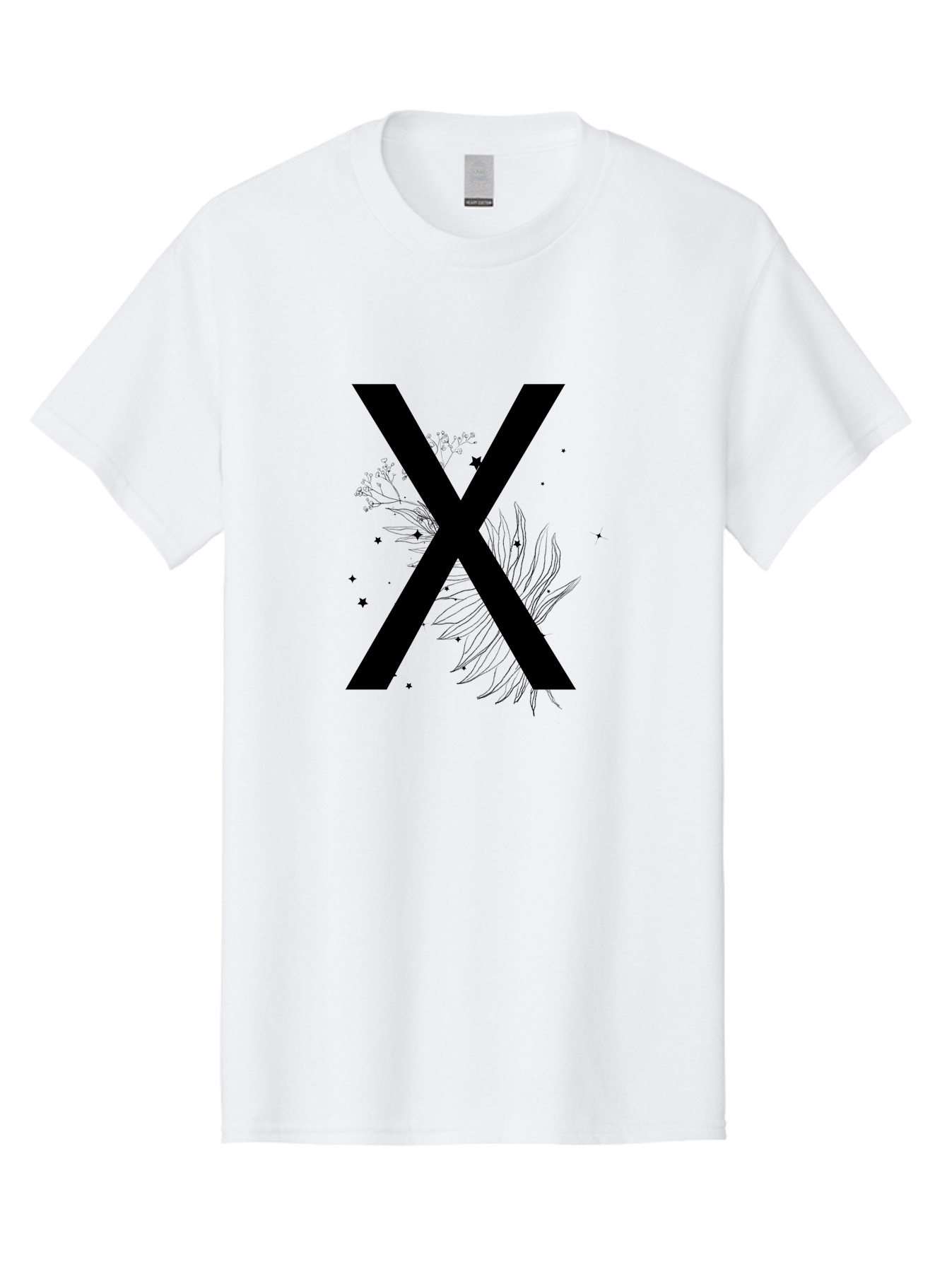 X Men'S Graphic Tee, 100% Cotton, Comfortable Casual Summer Wear, Machine Washable, Bold X Symbol, Floral Design, Black Ink Splatter, Creative Typography, Modern Art, Decorative Lettering, Abstract Illustration Aac365