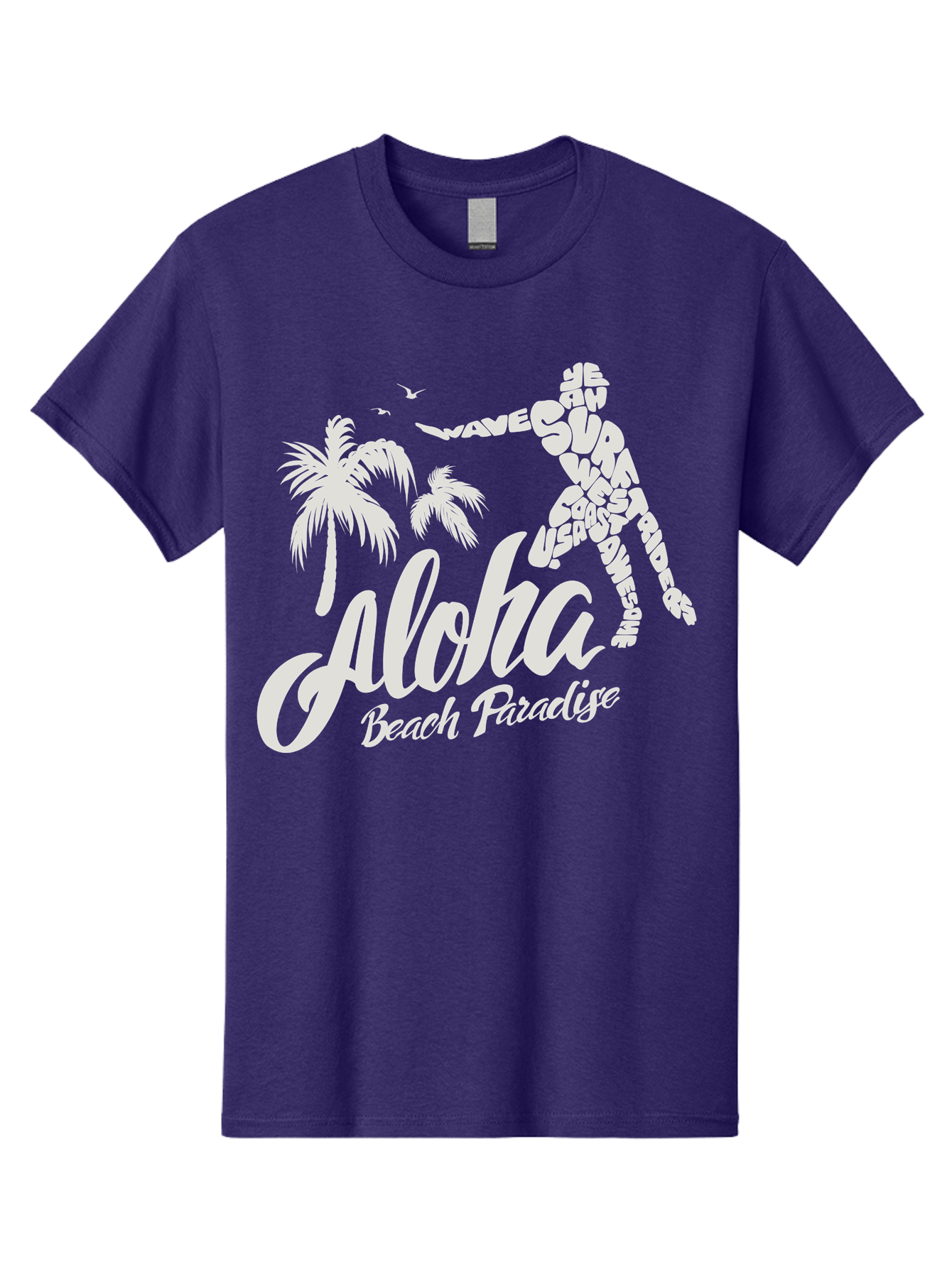 Aloha-Beach-Paradise Men'S Graphic Tee, 100% Cotton, Comfortable Casual Summer Wear, Machine Washable, Surfer Silhouette, Tropical Getaway, Beach Vacation, Surfing Culture, Wave Riding, Aloha Spirit, Island Vibes, Palm Trees, Beach Paradise, Aac368