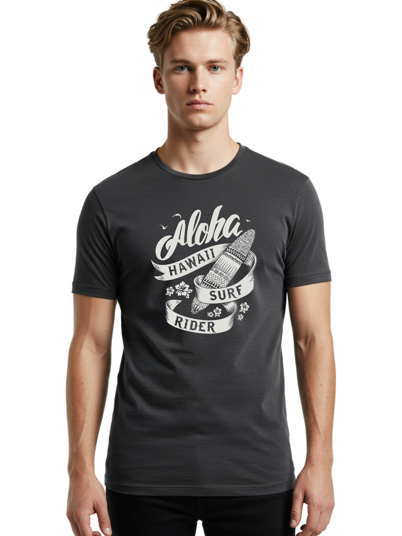 Aloha-Hawaii-Surf-Rider Men'S Graphic Tee, 100% Cotton, Comfortable Casual Summer Wear, Machine Washable, Surfboard Graphic, Hawaii Surf Culture, Aloha Spirit, Surfer Lifestyle, Tropical Vibes, Beachy Keiki, Surfing Adventure, Aac369