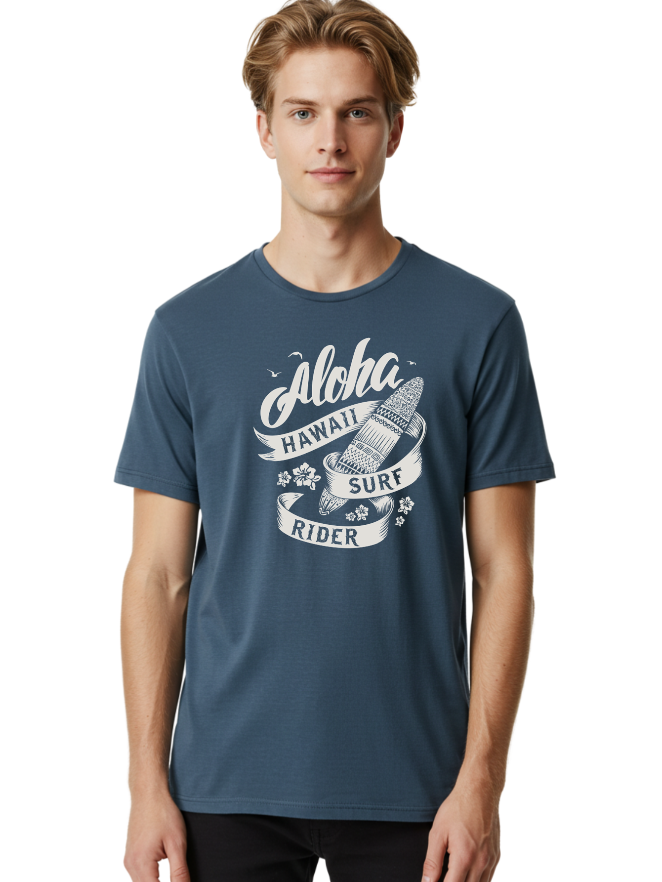 Aloha-Hawaii-Surf-Rider Men'S Graphic Tee, 100% Cotton, Comfortable Casual Summer Wear, Machine Washable, Surfboard Graphic, Hawaii Surf Culture, Aloha Spirit, Surfer Lifestyle, Tropical Vibes, Beachy Keiki, Surfing Adventure, Aac369