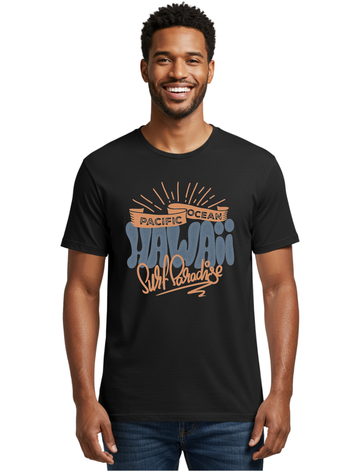 Pacific-Ocean-Wai-Anae-Surf-Paradise Men'S Graphic Tee, 100% Cotton, Comfortable Casual Summer Wear, Machine Washable, Hawaii Vacation, Pacific Ocean, Surf Paradise, Tropical Getaway, Beach Destination, Island Life, Surf Culture Aac371