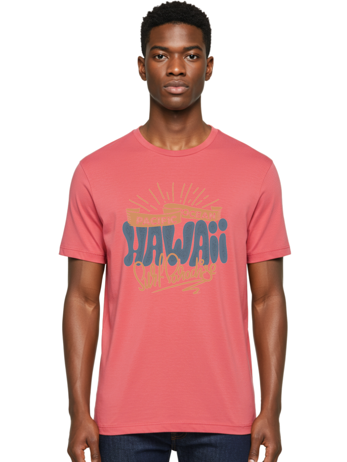 Pacific-Ocean-Wai-Anae-Surf-Paradise Men'S Graphic Tee, 100% Cotton, Comfortable Casual Summer Wear, Machine Washable, Hawaii Vacation, Pacific Ocean, Surf Paradise, Tropical Getaway, Beach Destination, Island Life, Surf Culture Aac371
