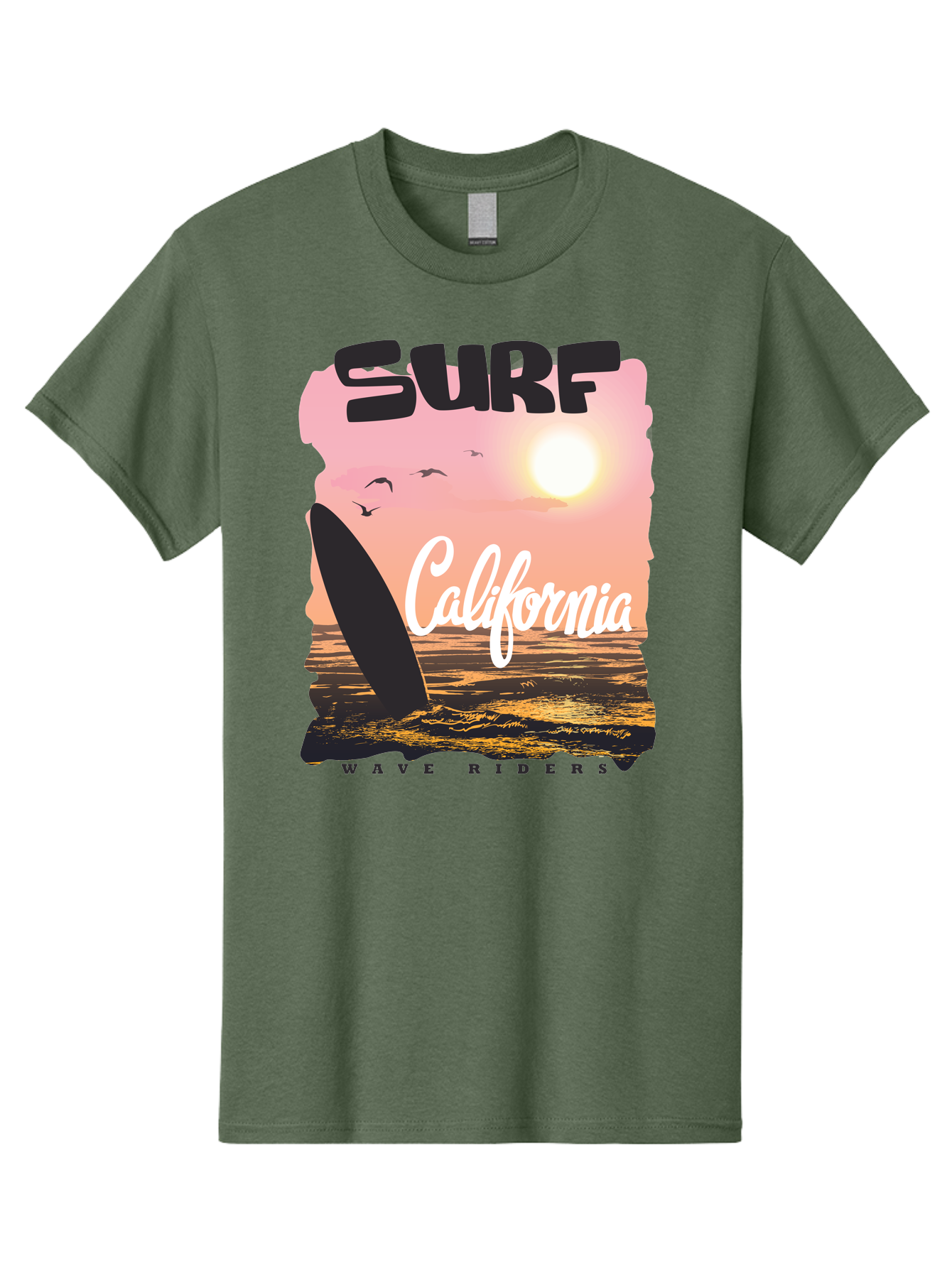Surf-California Men'S Graphic Tee, 100% Cotton, Comfortable Casual Summer Wear, Machine Washable, Surfing In California, Wave Riders, Beach Life, Surfers Paradise, Coastal Scenery, Sunset Over The Ocean, Seagulls Flying, Aac372