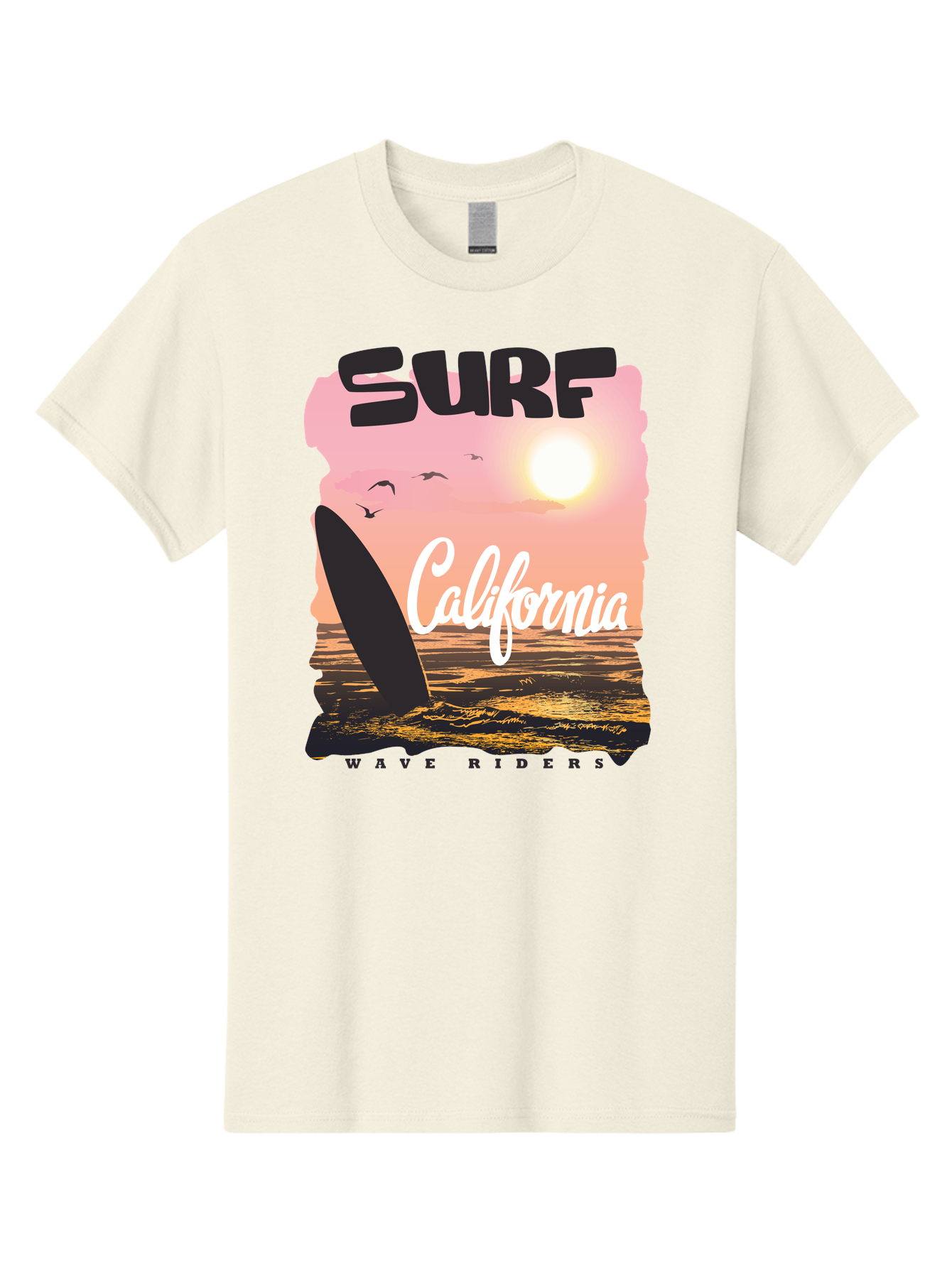 Surf-California Men'S Graphic Tee, 100% Cotton, Comfortable Casual Summer Wear, Machine Washable, Surfing In California, Wave Riders, Beach Life, Surfers Paradise, Coastal Scenery, Sunset Over The Ocean, Seagulls Flying, Aac372