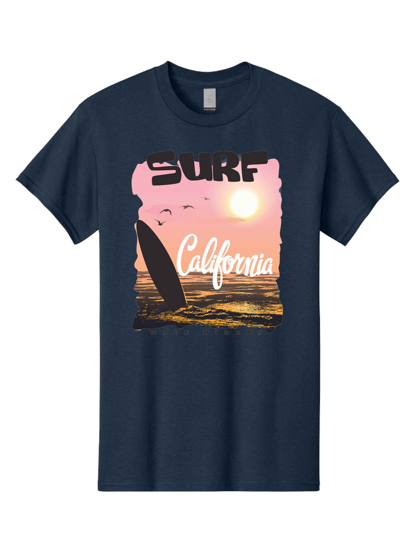 Surf-California Men'S Graphic Tee, 100% Cotton, Comfortable Casual Summer Wear, Machine Washable, Surfing In California, Wave Riders, Beach Life, Surfers Paradise, Coastal Scenery, Sunset Over The Ocean, Seagulls Flying, Aac372