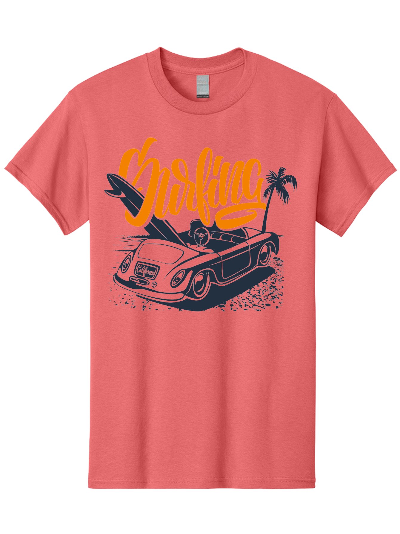 Surfing Men'S Graphic Tee, 100% Cotton, Comfortable Casual Summer Wear, Machine Washable, Vintage Convertible Car, Surfing Culture, Beach Lifestyle, Retro Style, Surfboard On Car, Palm Tree, Summer Fun, Surf Vibes, Classic Automobile Aac373