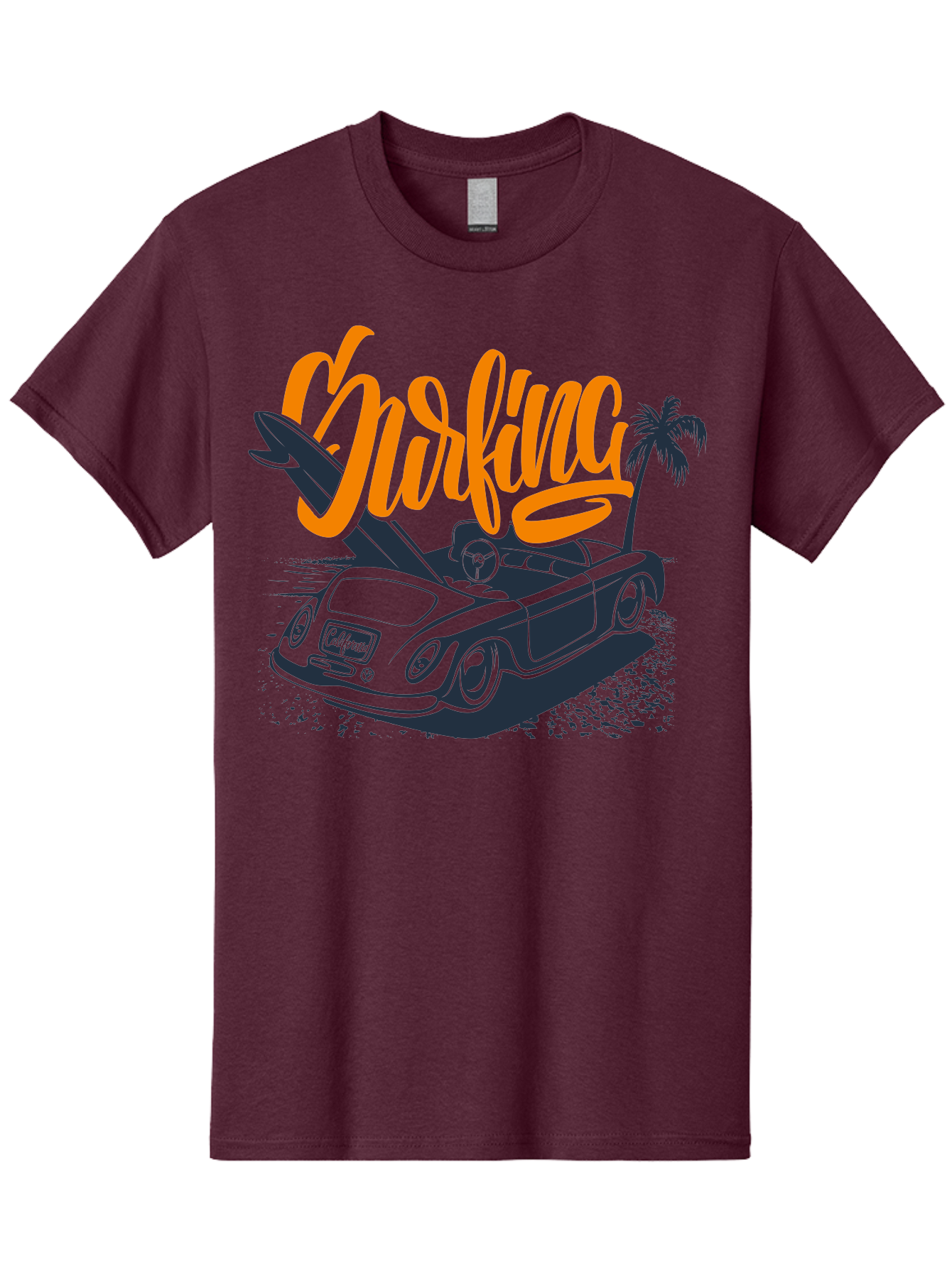 Surfing Men'S Graphic Tee, 100% Cotton, Comfortable Casual Summer Wear, Machine Washable, Vintage Convertible Car, Surfing Culture, Beach Lifestyle, Retro Style, Surfboard On Car, Palm Tree, Summer Fun, Surf Vibes, Classic Automobile Aac373