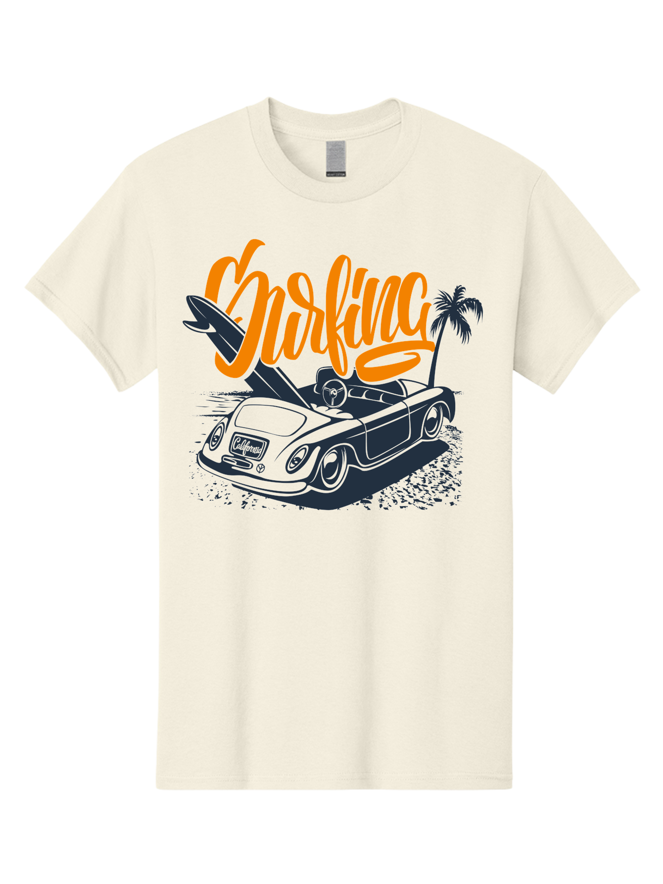 Surfing Men'S Graphic Tee, 100% Cotton, Comfortable Casual Summer Wear, Machine Washable, Vintage Convertible Car, Surfing Culture, Beach Lifestyle, Retro Style, Surfboard On Car, Palm Tree, Summer Fun, Surf Vibes, Classic Automobile Aac373