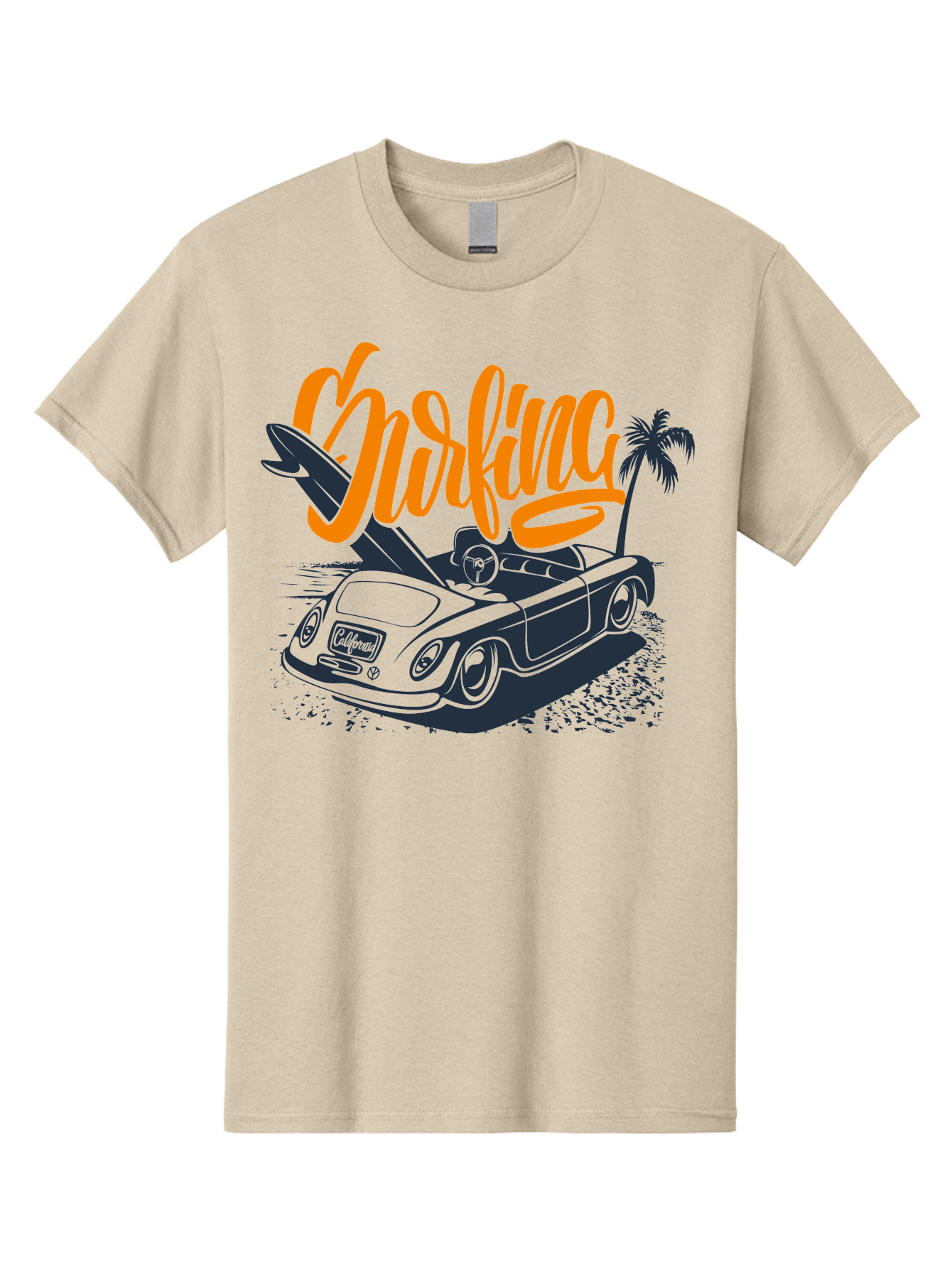 Surfing Men'S Graphic Tee, 100% Cotton, Comfortable Casual Summer Wear, Machine Washable, Vintage Convertible Car, Surfing Culture, Beach Lifestyle, Retro Style, Surfboard On Car, Palm Tree, Summer Fun, Surf Vibes, Classic Automobile Aac373