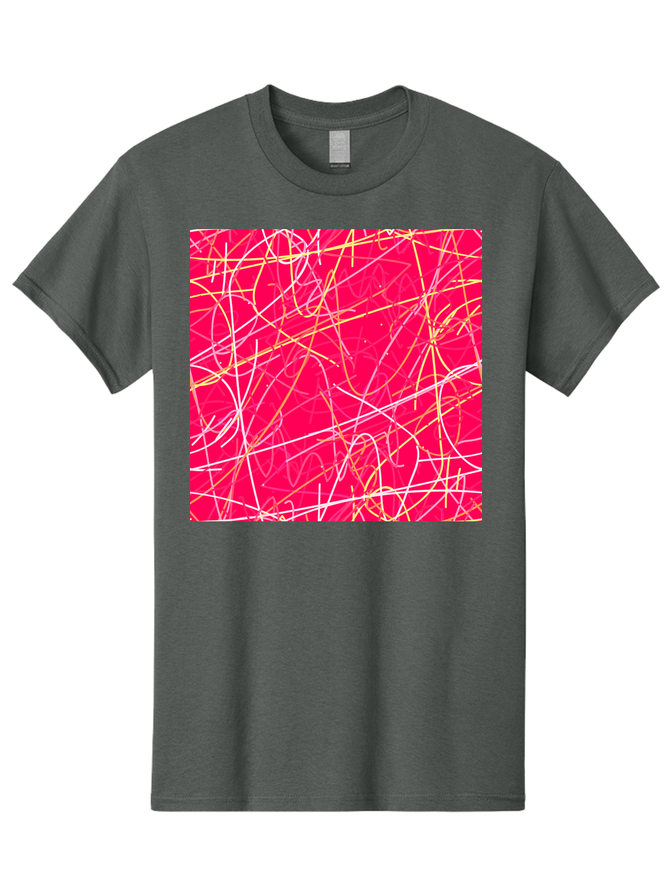 Abstract-Lines Men'S Graphic Tee, 100% Cotton, Comfortable Casual Summer Wear, Machine Washable, Abstract Art, Vibrant Pink Background, Swirling Lines, Dynamic Movement, Modern Design, Artistic Expression, Creative Wallpaper, Digital Art, Aac374
