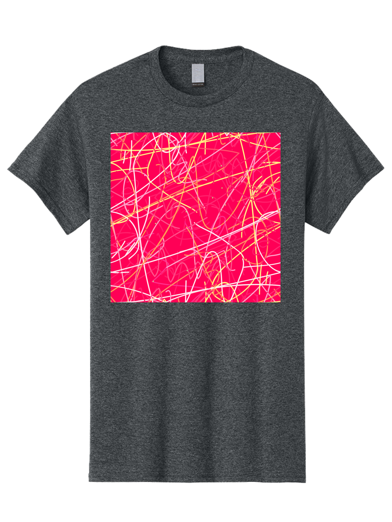 Abstract-Lines Men'S Graphic Tee, 100% Cotton, Comfortable Casual Summer Wear, Machine Washable, Abstract Art, Vibrant Pink Background, Swirling Lines, Dynamic Movement, Modern Design, Artistic Expression, Creative Wallpaper, Digital Art, Aac374