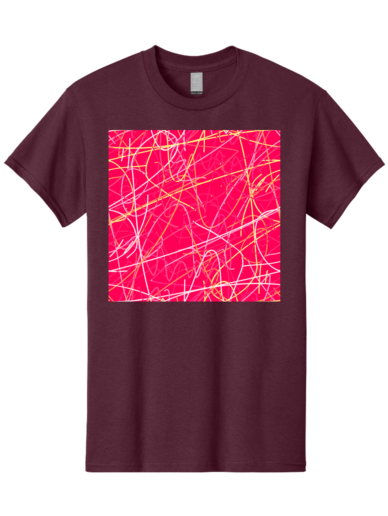 Abstract-Lines Men'S Graphic Tee, 100% Cotton, Comfortable Casual Summer Wear, Machine Washable, Abstract Art, Vibrant Pink Background, Swirling Lines, Dynamic Movement, Modern Design, Artistic Expression, Creative Wallpaper, Digital Art, Aac374