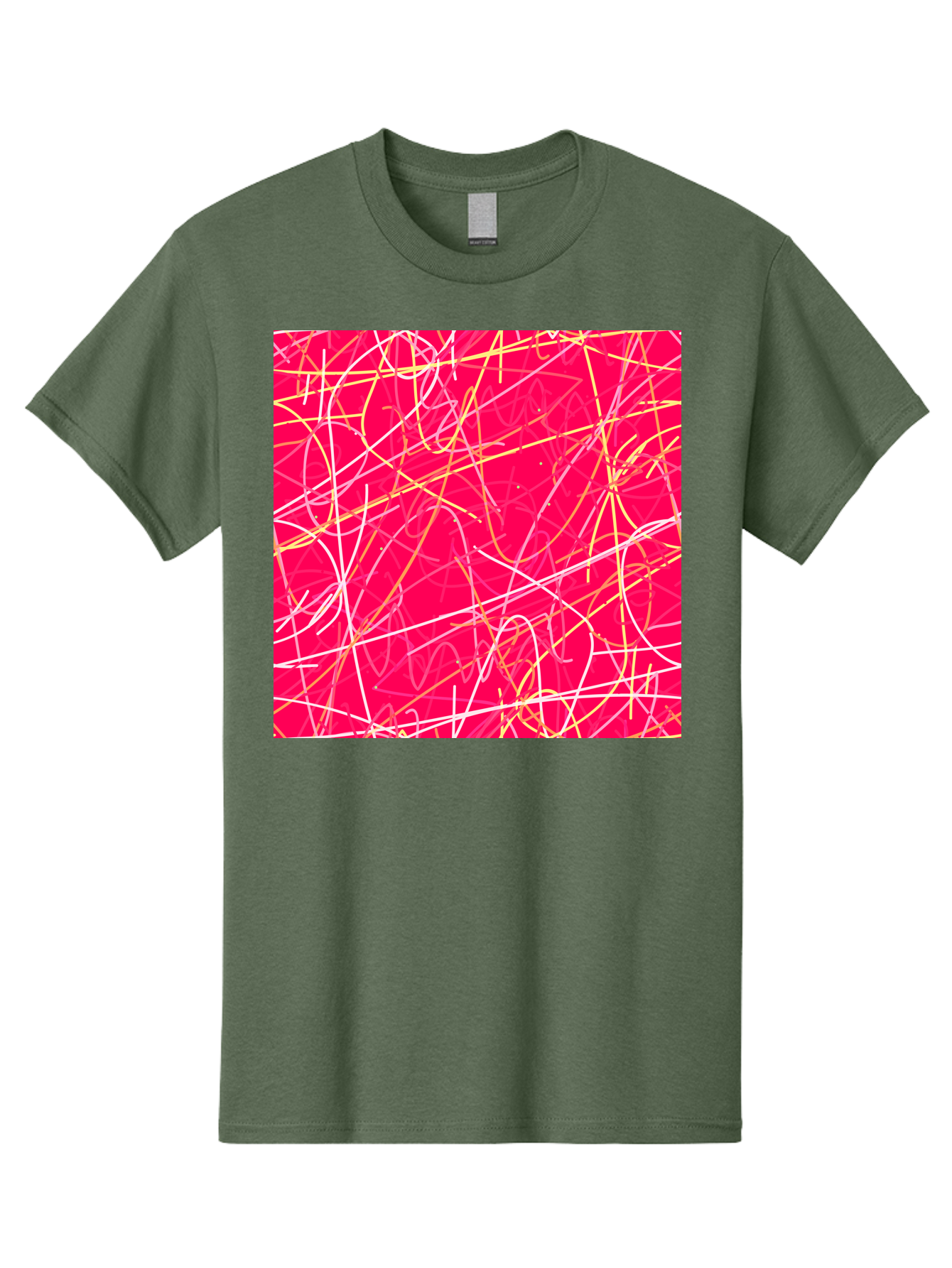 Abstract-Lines Men'S Graphic Tee, 100% Cotton, Comfortable Casual Summer Wear, Machine Washable, Abstract Art, Vibrant Pink Background, Swirling Lines, Dynamic Movement, Modern Design, Artistic Expression, Creative Wallpaper, Digital Art, Aac374