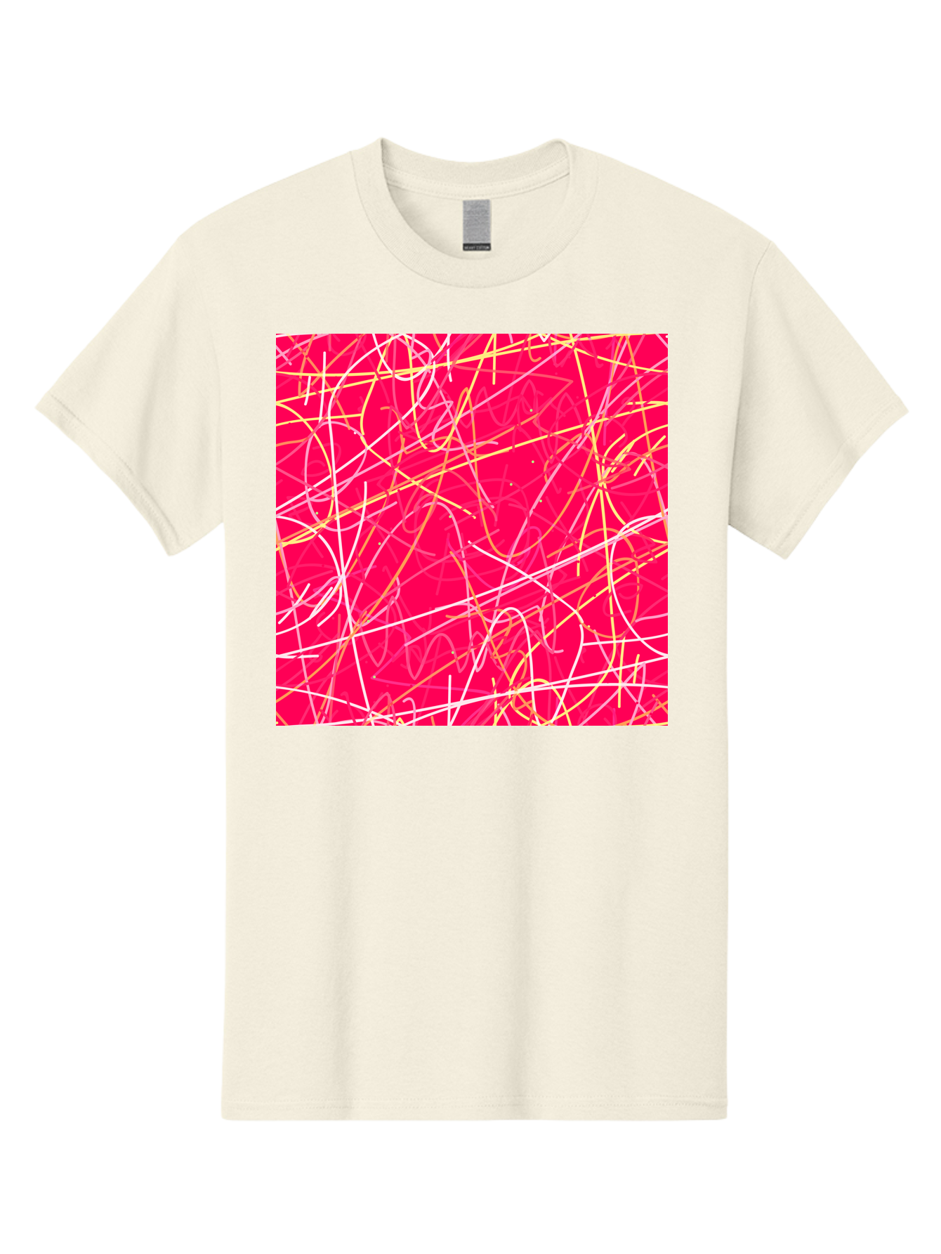 Abstract-Lines Men'S Graphic Tee, 100% Cotton, Comfortable Casual Summer Wear, Machine Washable, Abstract Art, Vibrant Pink Background, Swirling Lines, Dynamic Movement, Modern Design, Artistic Expression, Creative Wallpaper, Digital Art, Aac374