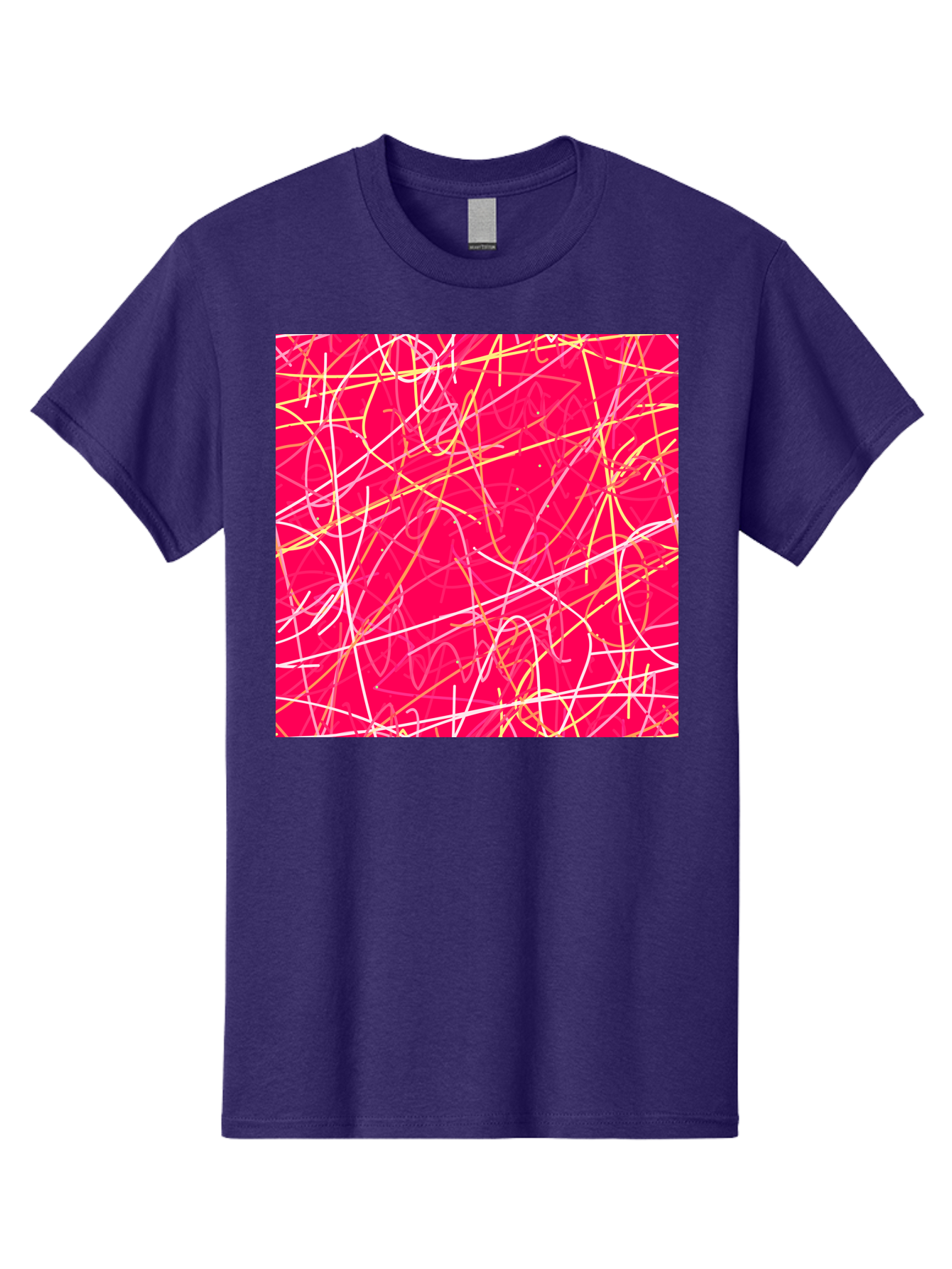 Abstract-Lines Men'S Graphic Tee, 100% Cotton, Comfortable Casual Summer Wear, Machine Washable, Abstract Art, Vibrant Pink Background, Swirling Lines, Dynamic Movement, Modern Design, Artistic Expression, Creative Wallpaper, Digital Art, Aac374