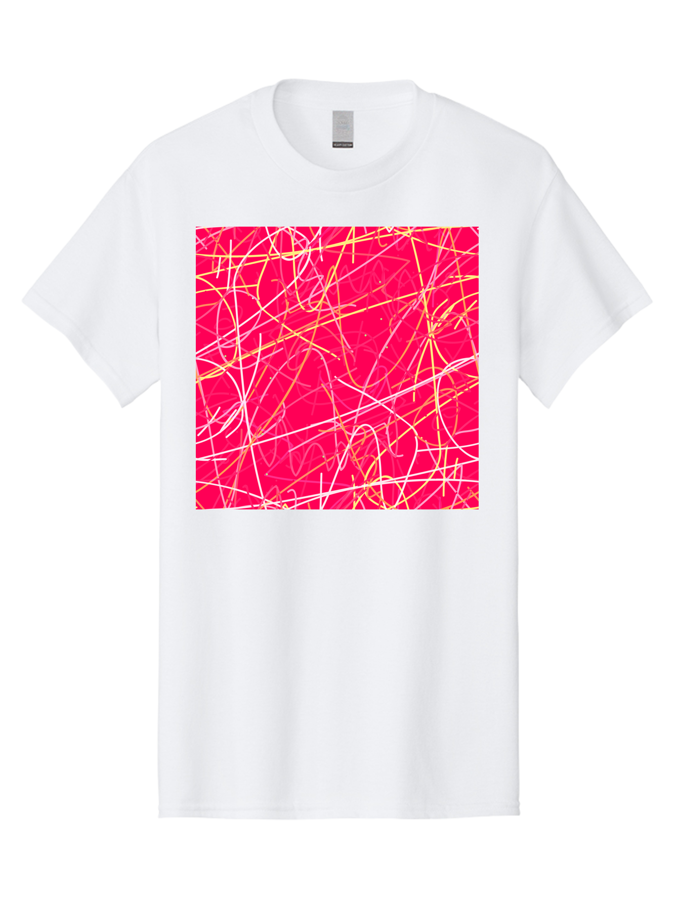 Abstract-Lines Men'S Graphic Tee, 100% Cotton, Comfortable Casual Summer Wear, Machine Washable, Abstract Art, Vibrant Pink Background, Swirling Lines, Dynamic Movement, Modern Design, Artistic Expression, Creative Wallpaper, Digital Art, Aac374