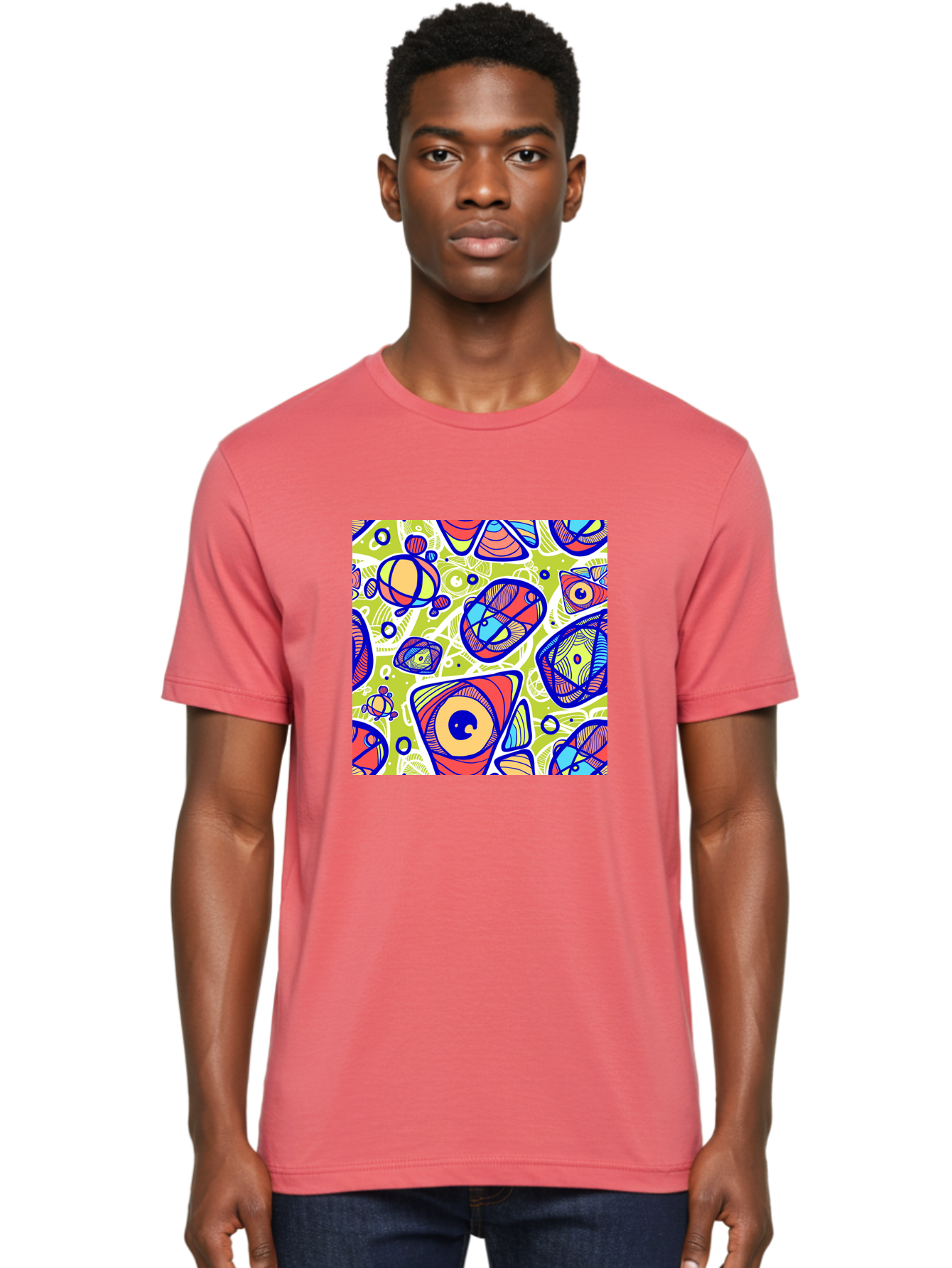 All-Seeing-Eyes Men'S Graphic Tee, 100% Cotton, Comfortable Casual Summer Wear, Machine Washable, Stylized Eyes, Abstract Shapes, Vibrant Colors, Bold Designs, Eye-Catching Patterns, Graphic Art, Tribal Motifs, Fantasy Elements, Aac375