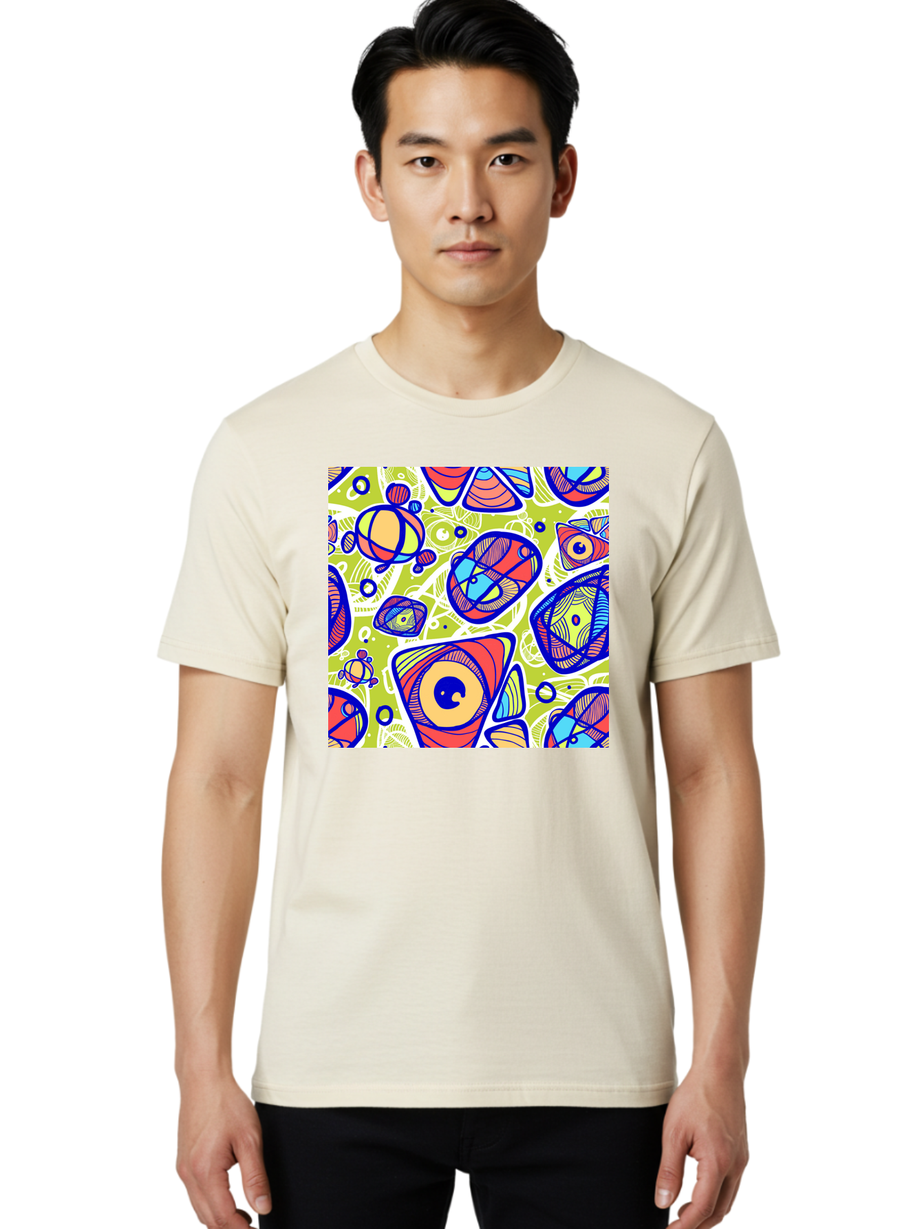 All-Seeing-Eyes Men'S Graphic Tee, 100% Cotton, Comfortable Casual Summer Wear, Machine Washable, Stylized Eyes, Abstract Shapes, Vibrant Colors, Bold Designs, Eye-Catching Patterns, Graphic Art, Tribal Motifs, Fantasy Elements, Aac375