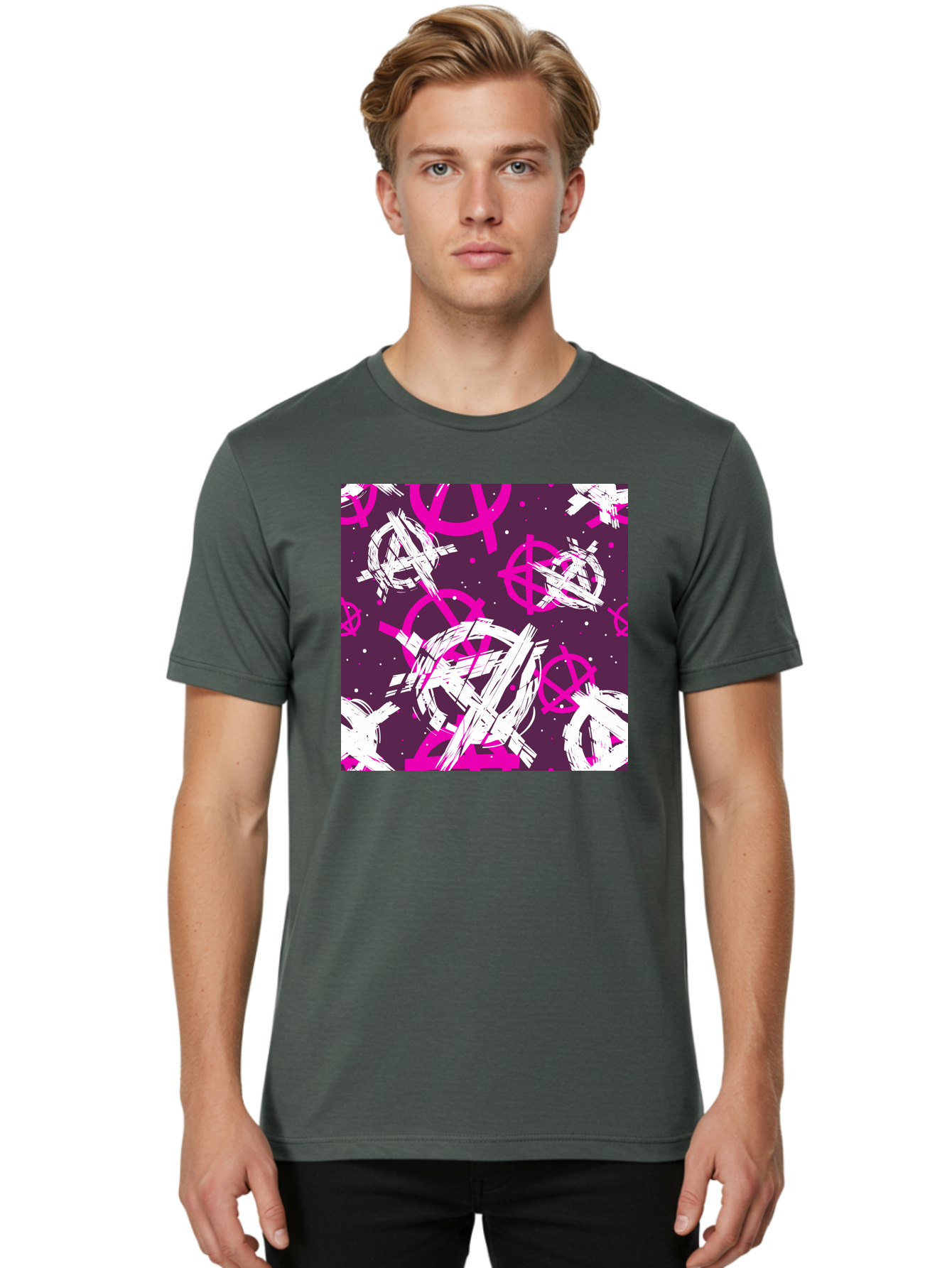 Anarchy-Symbols Men'S Graphic Tee, 100% Cotton, Comfortable Casual Summer Wear, Machine Washable, Anarchy Symbols, Protest Signs, Activist Graphics, Punk Rock Imagery, Chaotic Patterns, Abstract Art, Rebellion Motifs, Symbolic Expression, Aac377