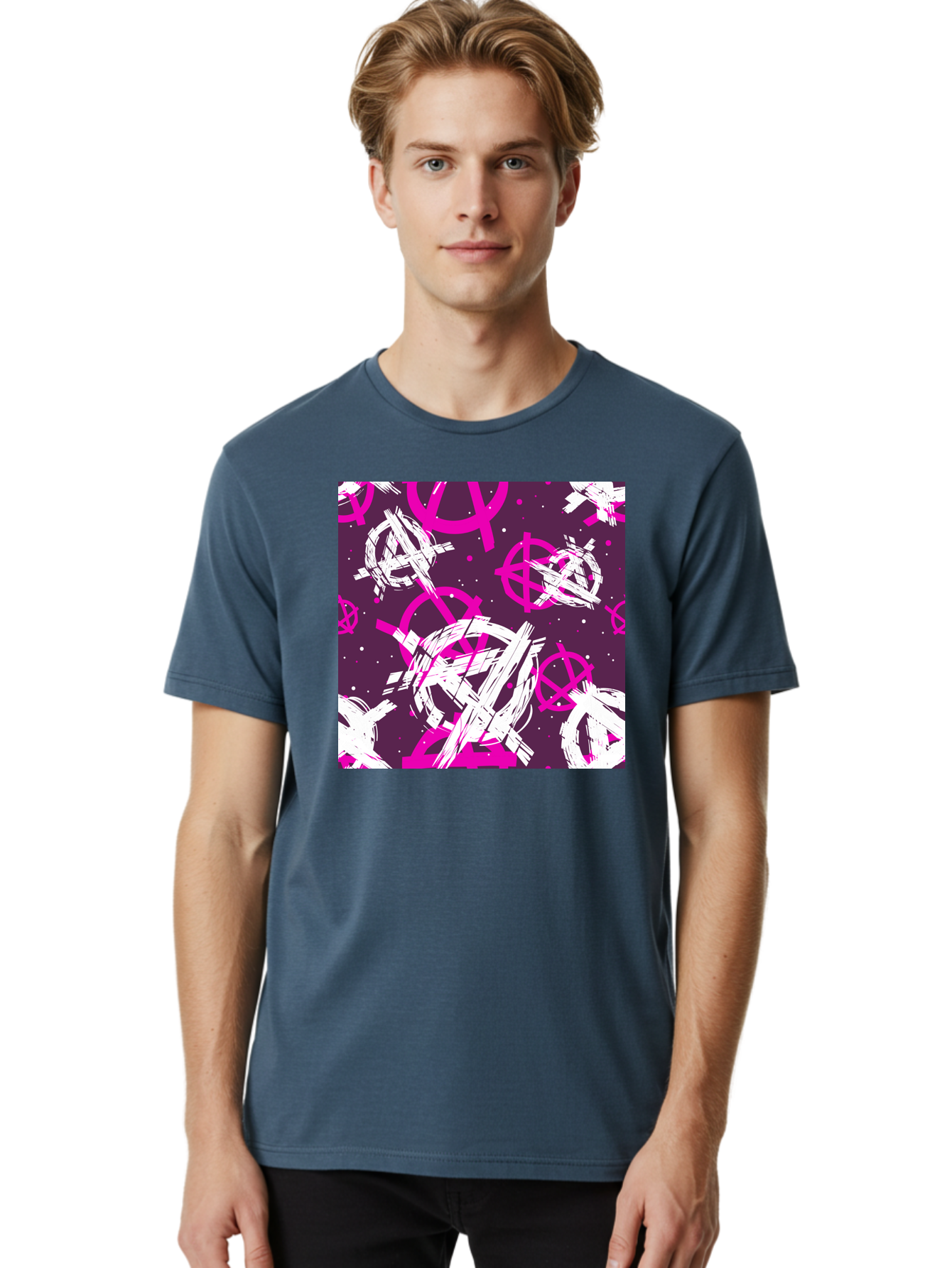 Anarchy-Symbols Men'S Graphic Tee, 100% Cotton, Comfortable Casual Summer Wear, Machine Washable, Anarchy Symbols, Protest Signs, Activist Graphics, Punk Rock Imagery, Chaotic Patterns, Abstract Art, Rebellion Motifs, Symbolic Expression, Aac377